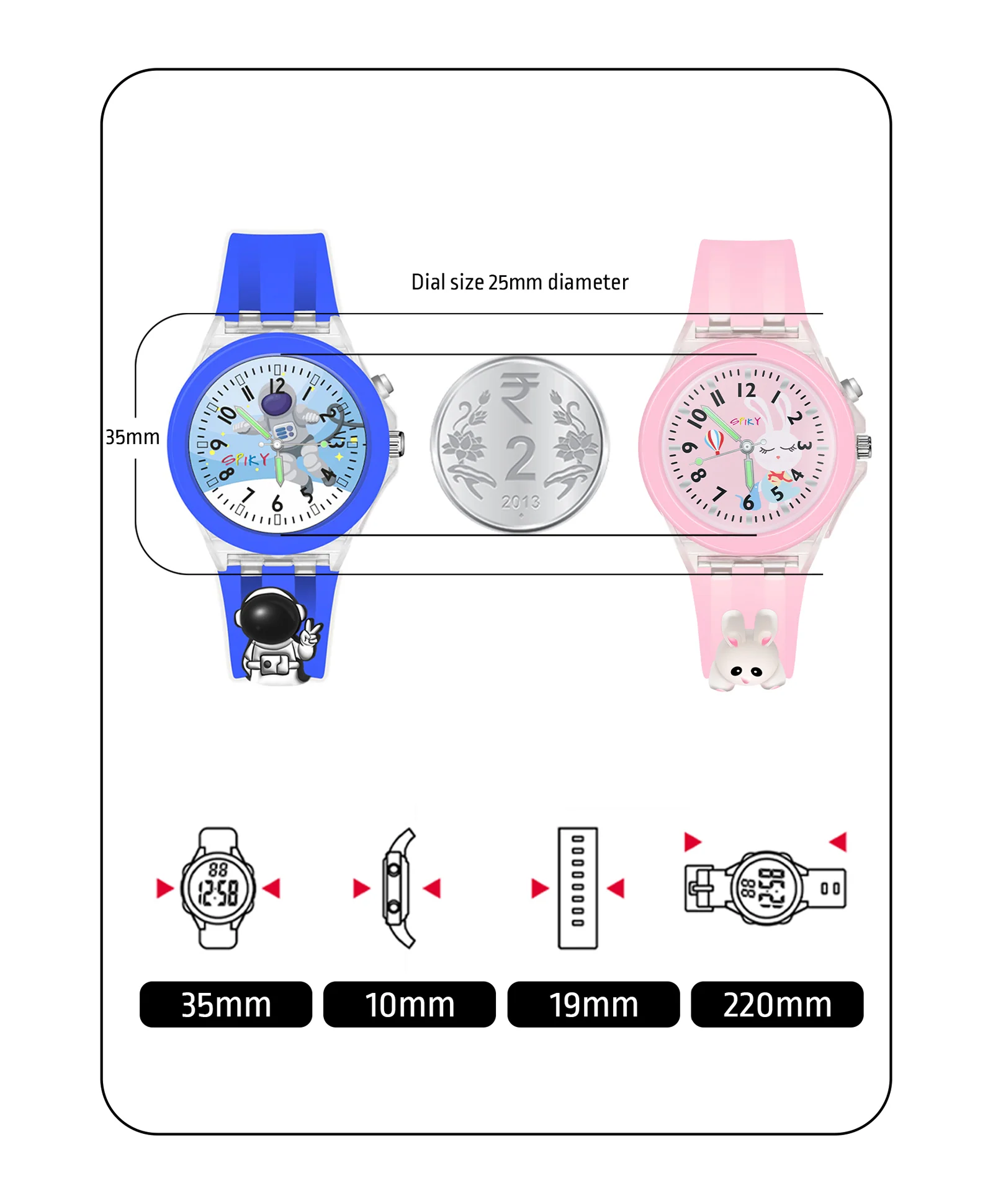 Spiky Combo of Astronaut & Spaceship 3D Cartoon Analog Light Watch - Image 19