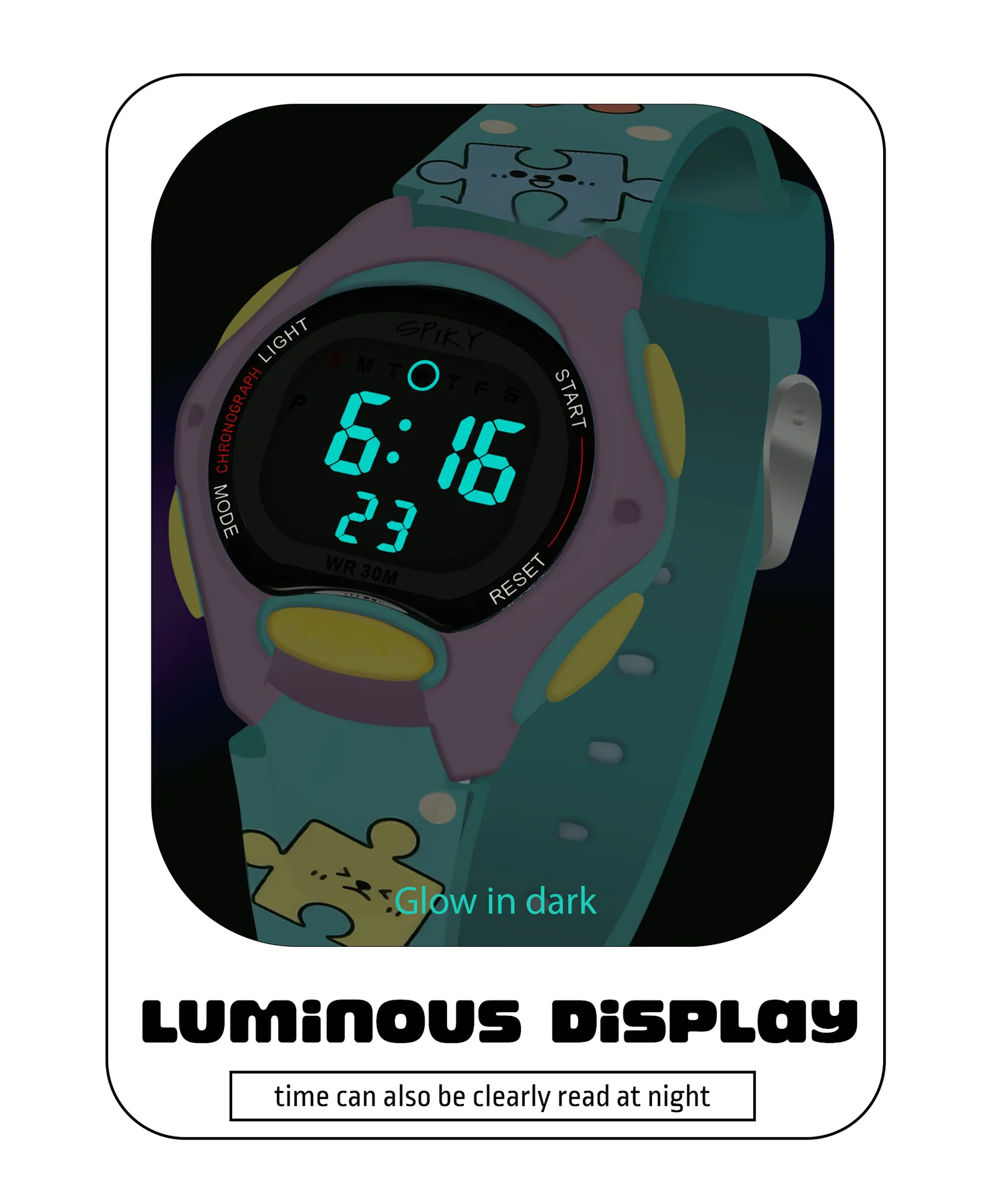 Spiky Eva18 Printed Strap Round Sports Digital Watch - Image 15