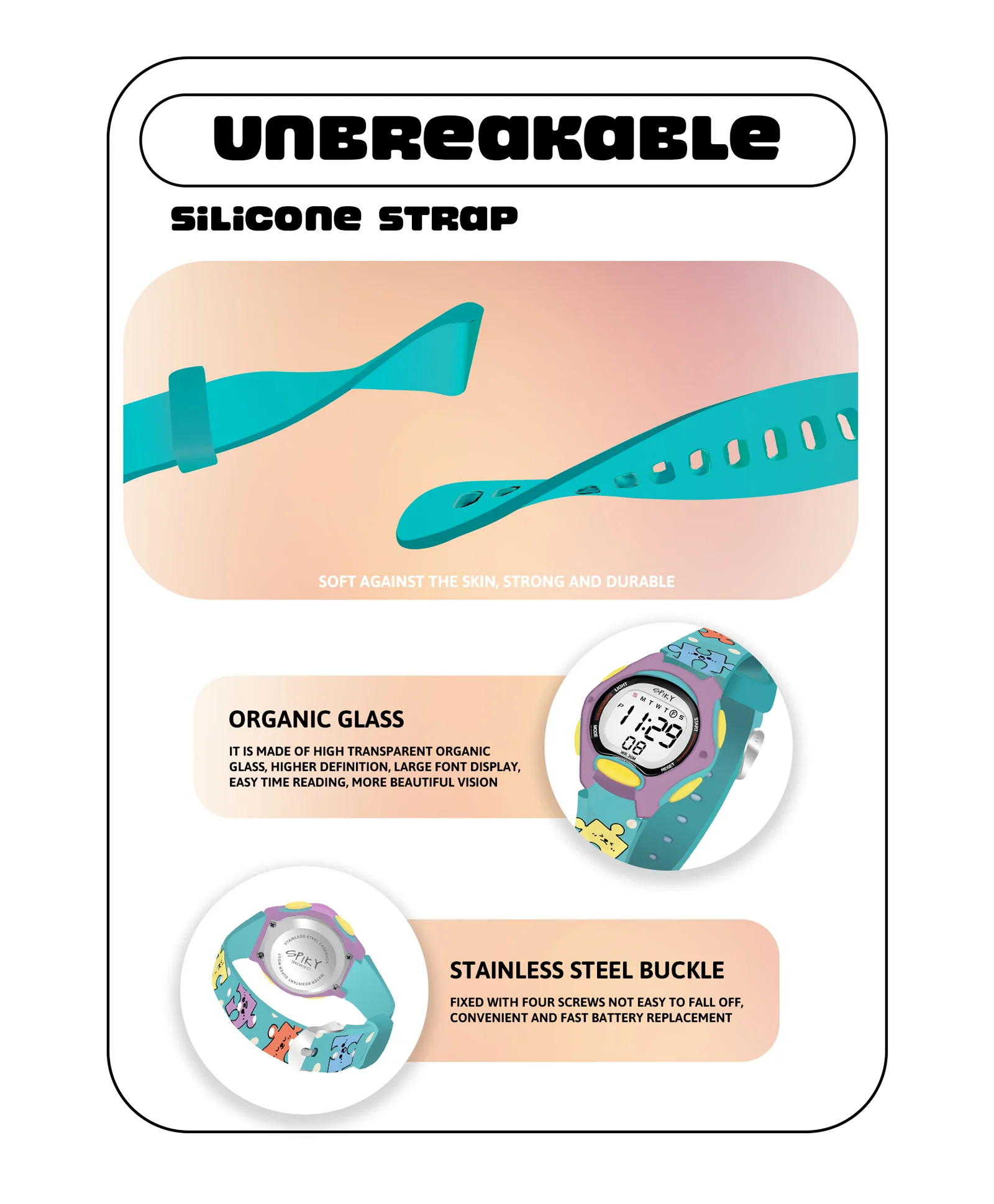 Spiky Eva18 Printed Strap Round Sports Digital Watch - Image 21