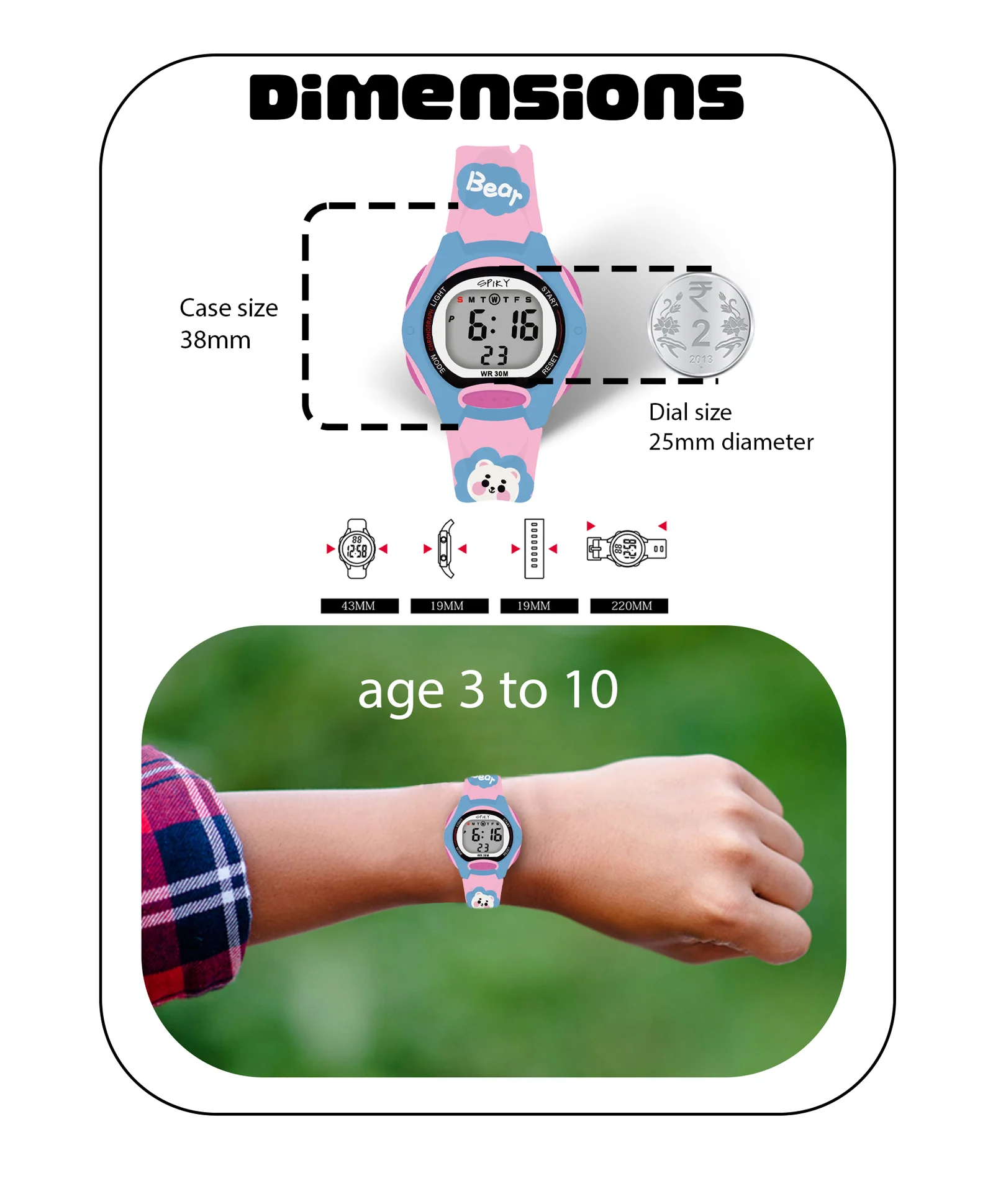 Spiky Eva18 Printed Strap Round Sports Digital Watch - Image 4