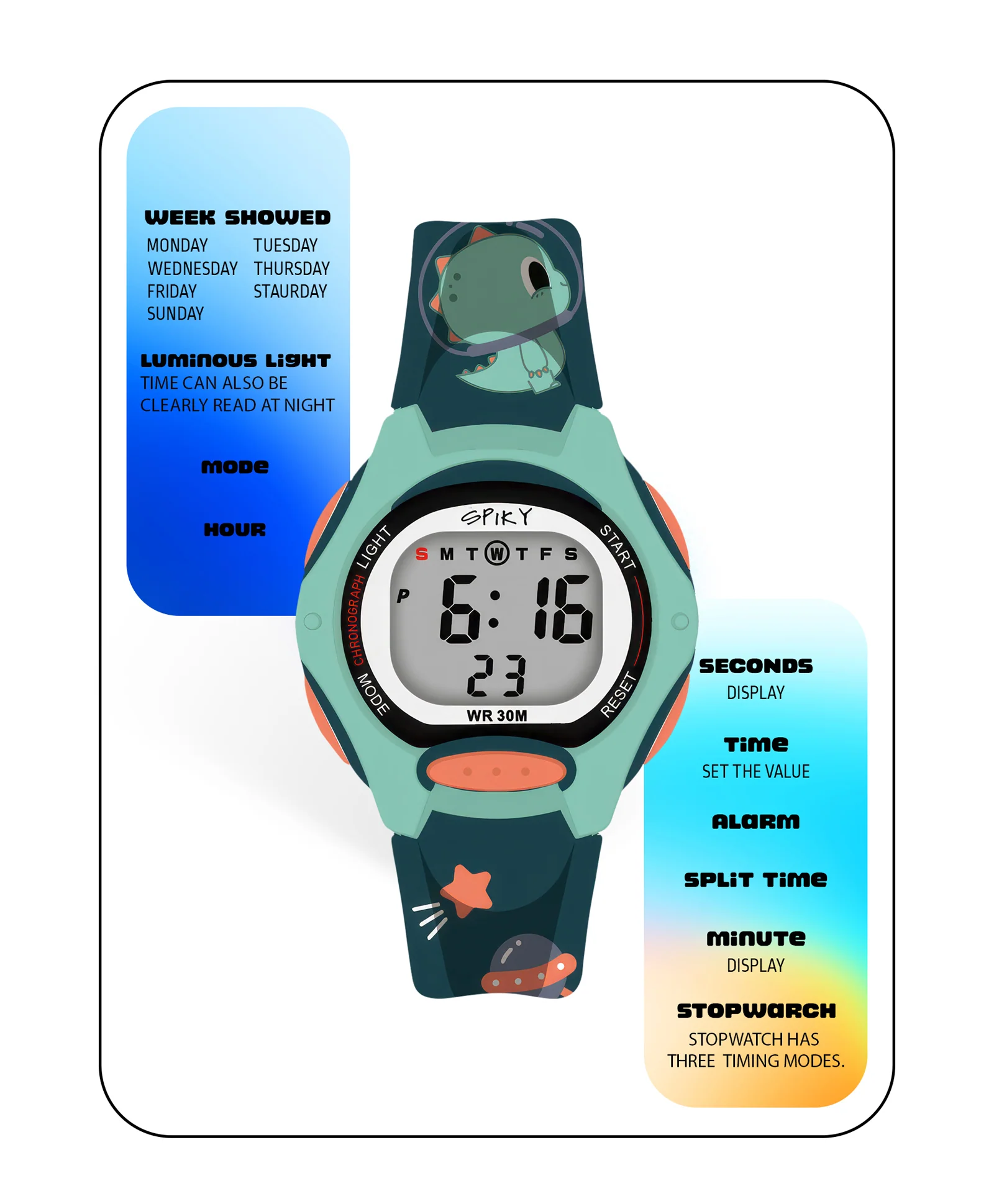 Spiky Eva18 Printed Strap Round Sports Digital Watch - Image 43