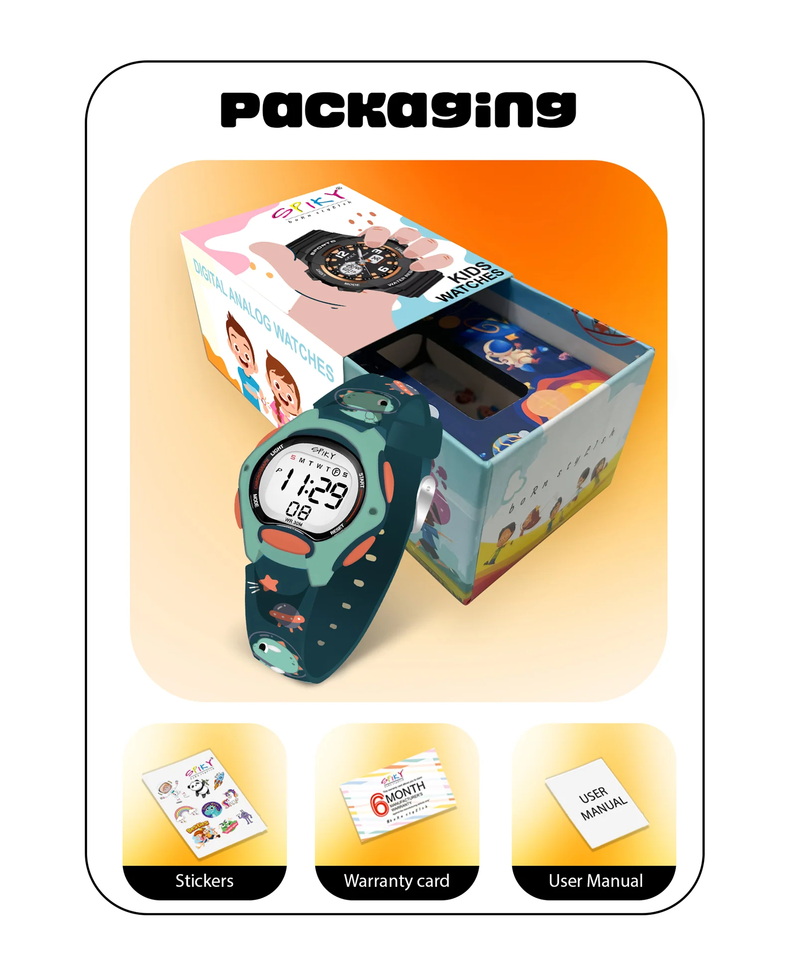 Spiky Eva18 Printed Strap Round Sports Digital Watch - Image 48