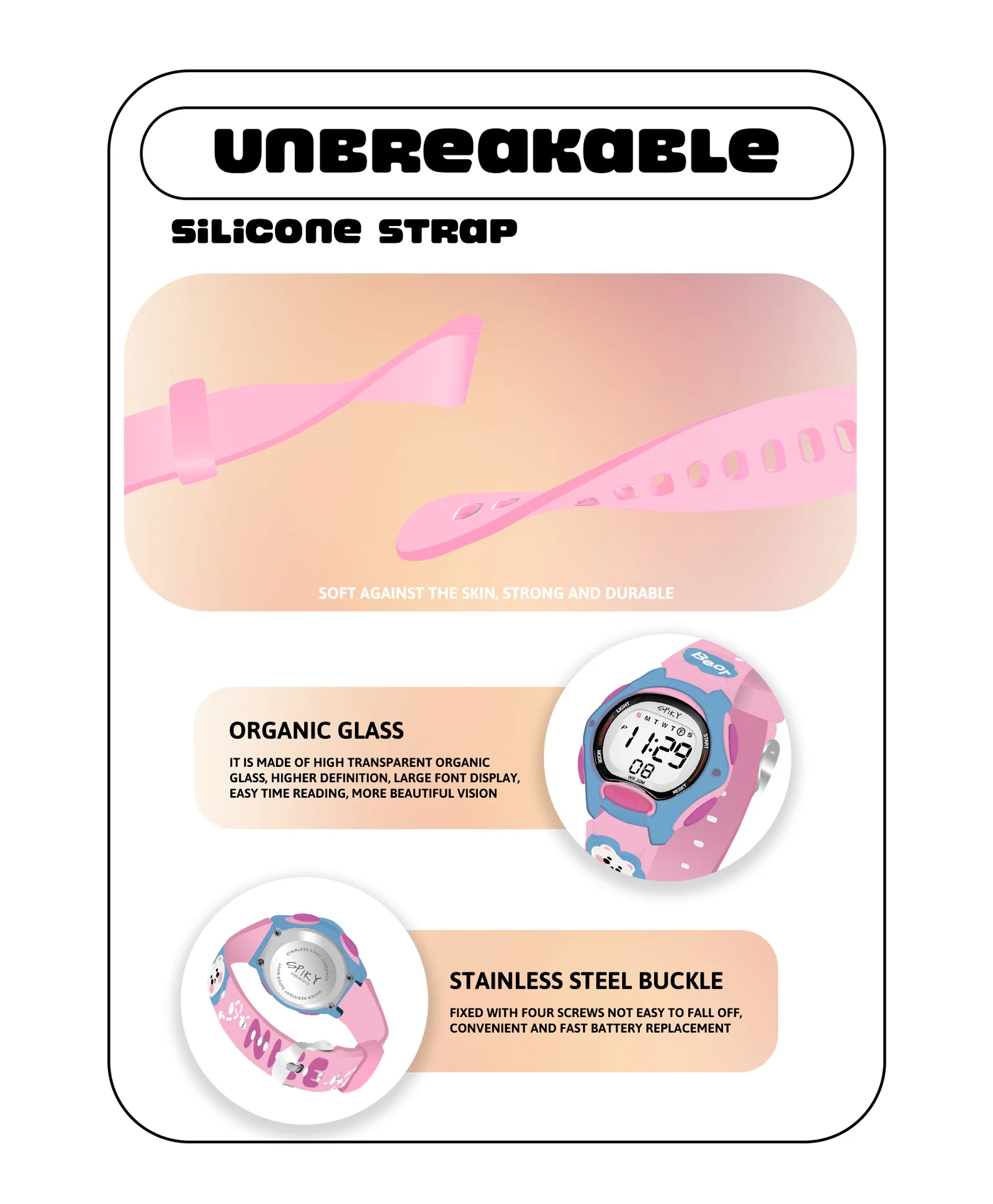 Spiky Eva18 Printed Strap Round Sports Digital Watch - Image 9