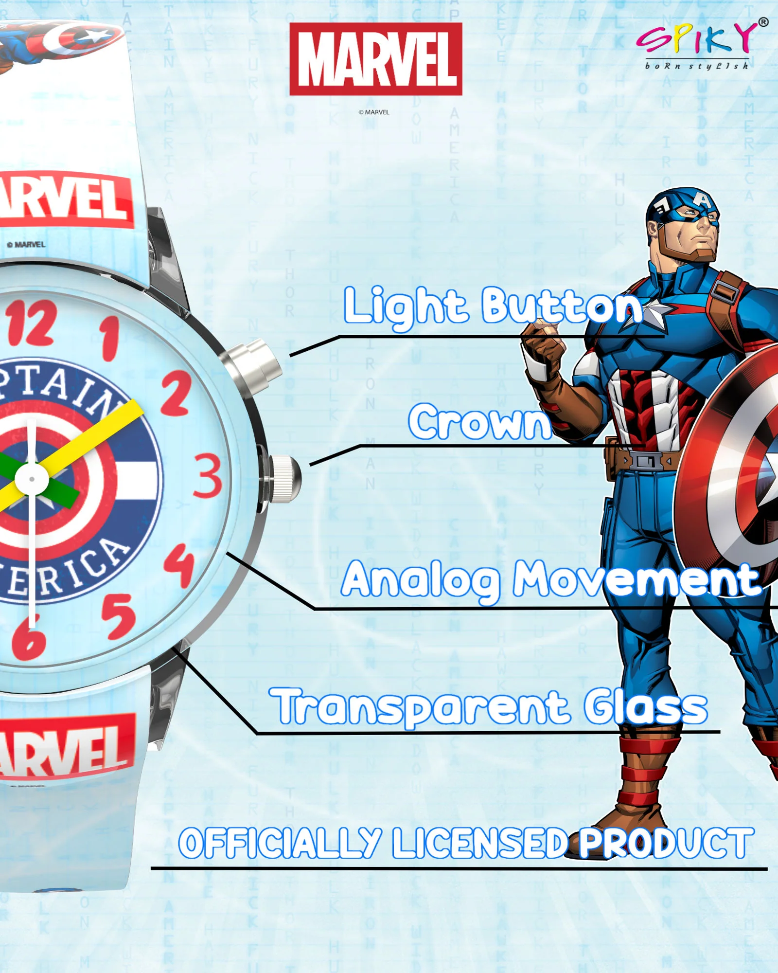 Disney Avengers Analog Kids Watch for Boys and Girls with LED Glowing Light - Image 13