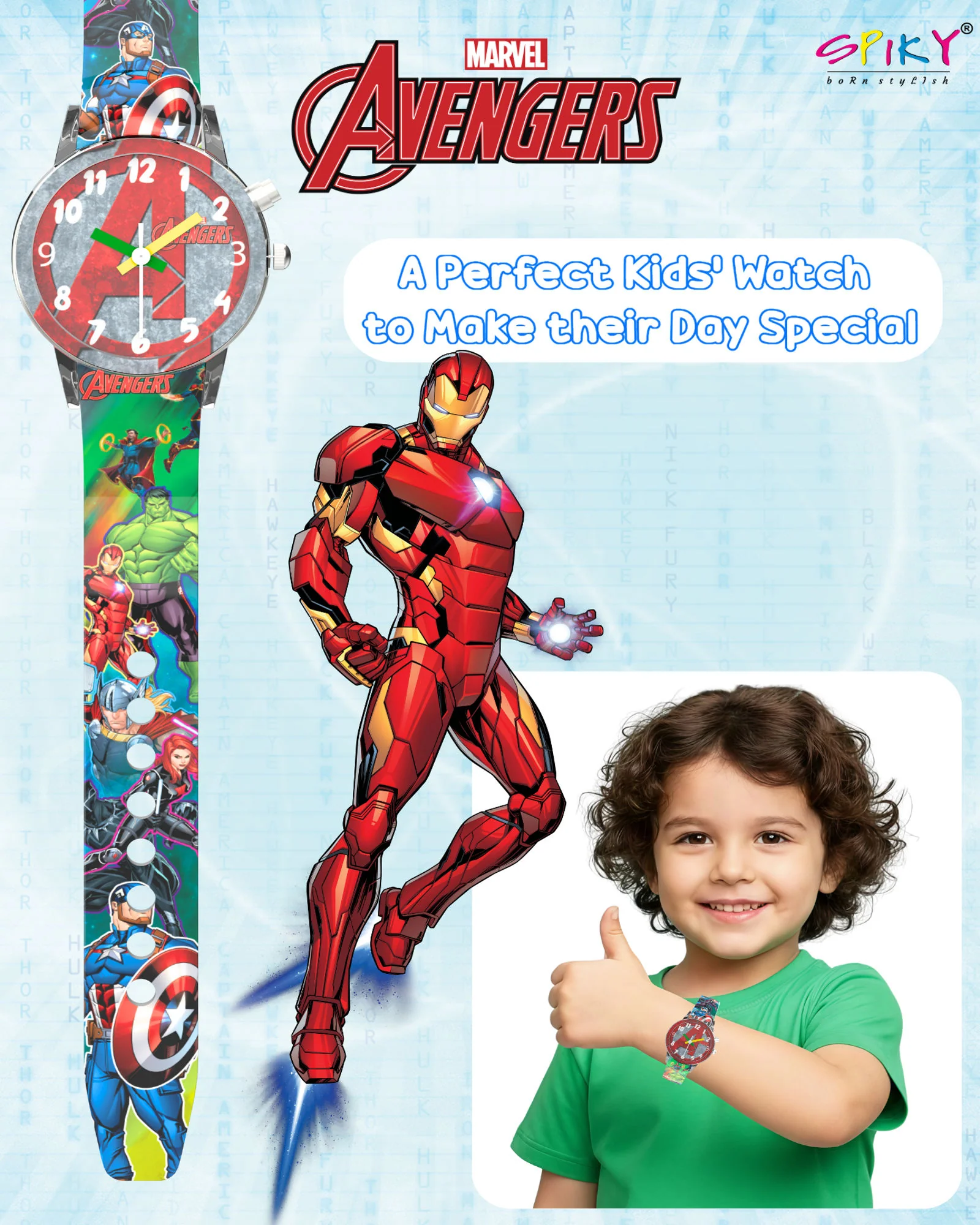 Disney Avengers Analog Kids Watch for Boys and Girls with LED Glowing Light - Image 3