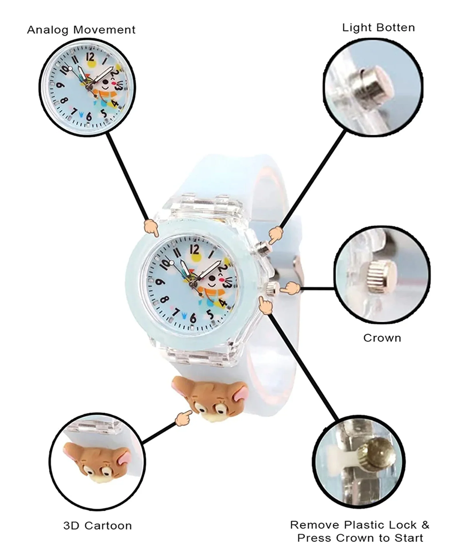 Spiky 3D Cartoon Analog Light Watch for Kids - Image 28