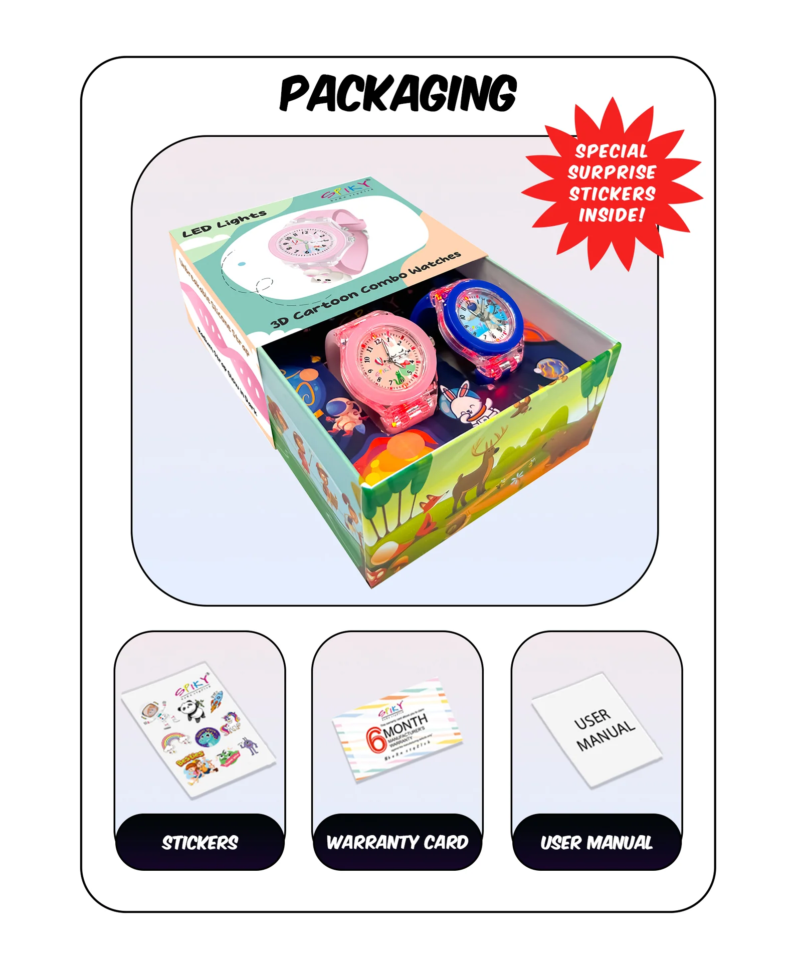 Spiky 3D Astronaut & Rabbit Cartoon Analog Light Watch Combo - Image 11