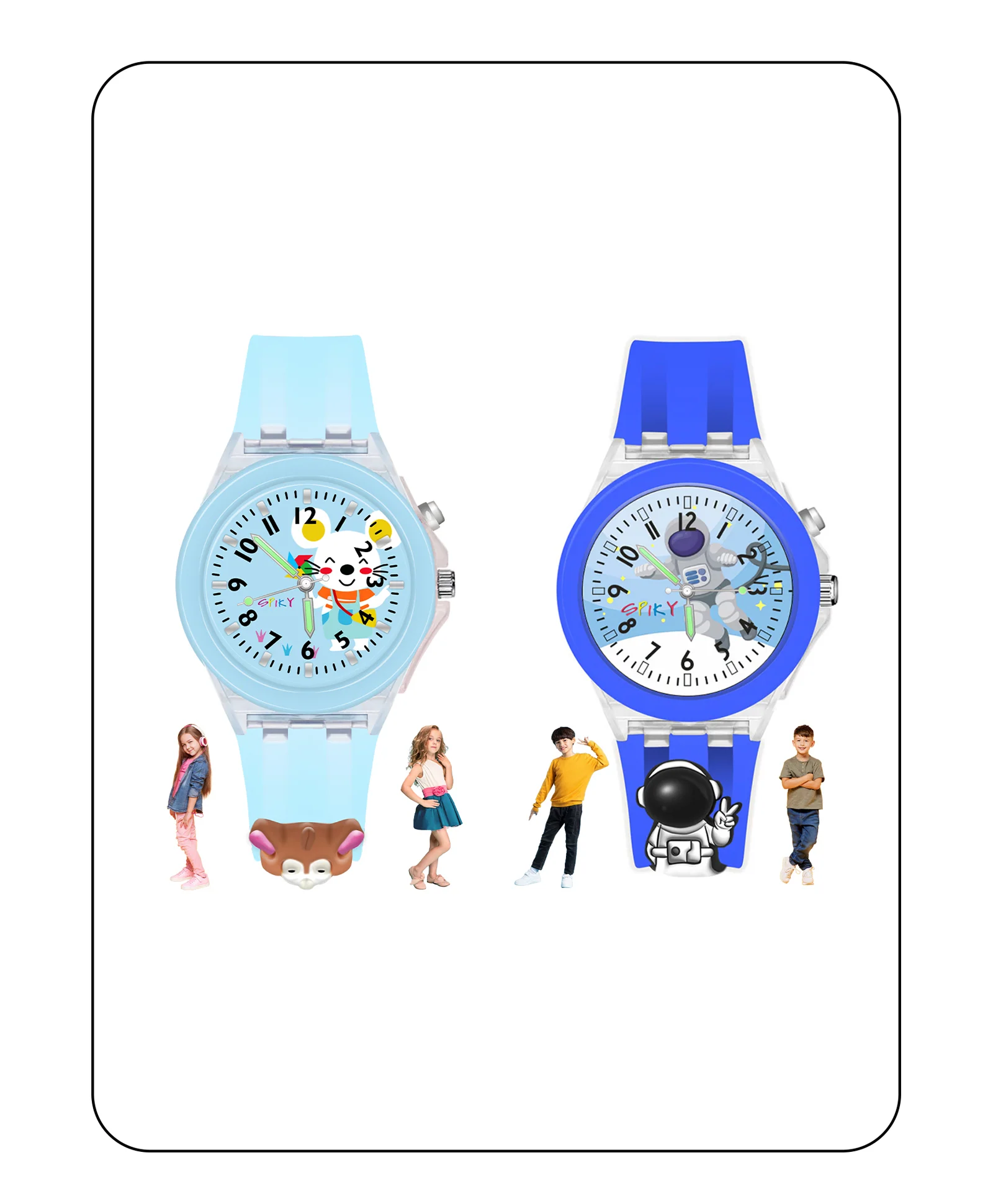 Spiky 3D Astronaut & Rabbit Cartoon Analog Light Watch Combo - Image 24
