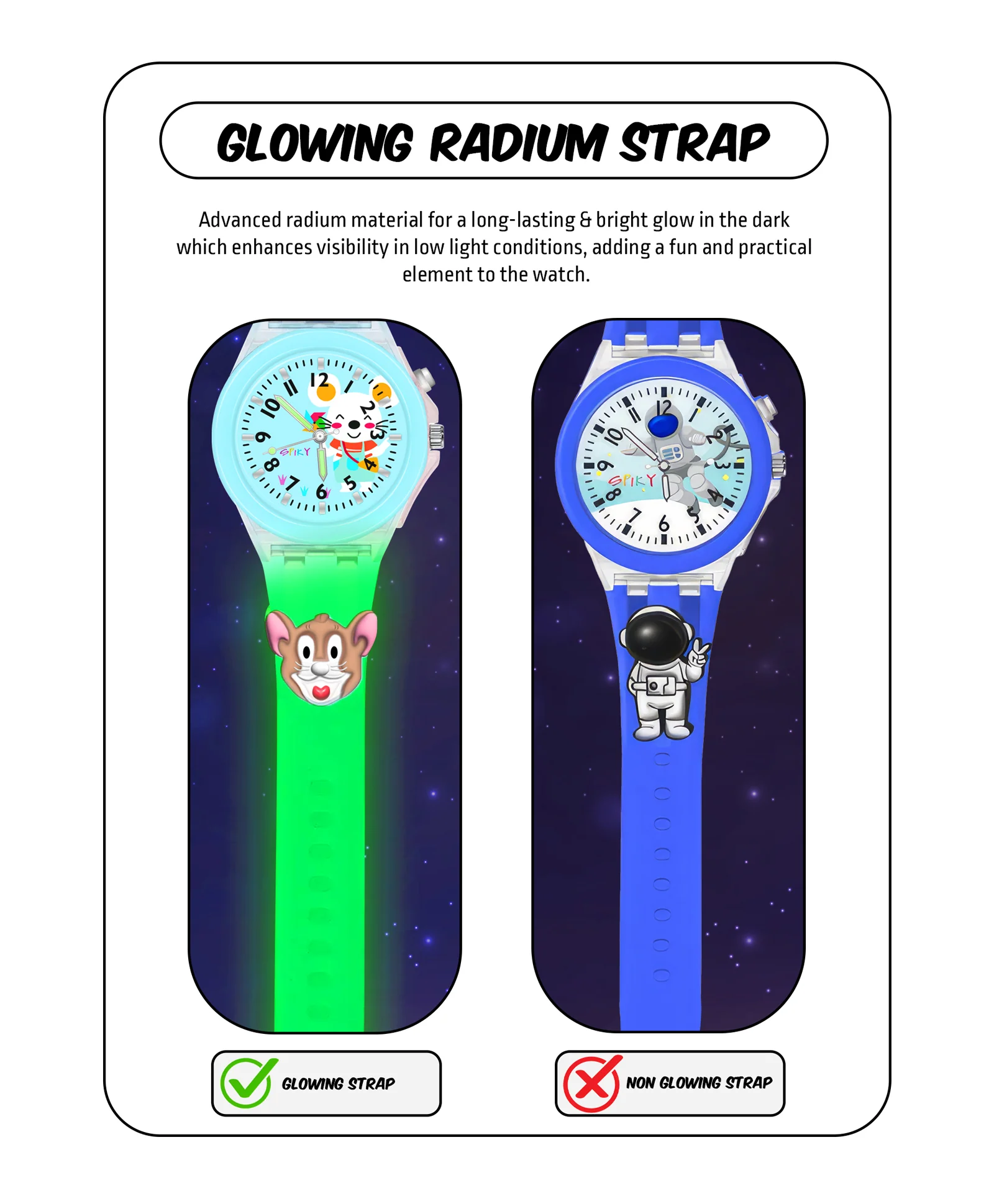 Spiky 3D Astronaut & Rabbit Cartoon Analog Light Watch Combo - Image 29