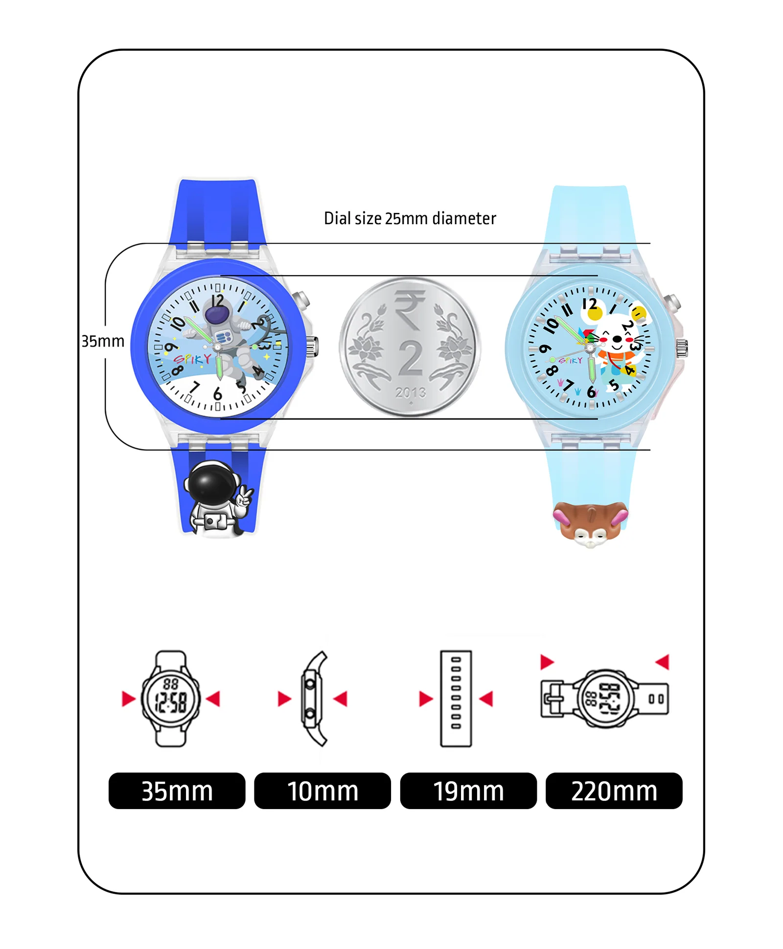 Spiky 3D Astronaut & Rabbit Cartoon Analog Light Watch Combo - Image 30