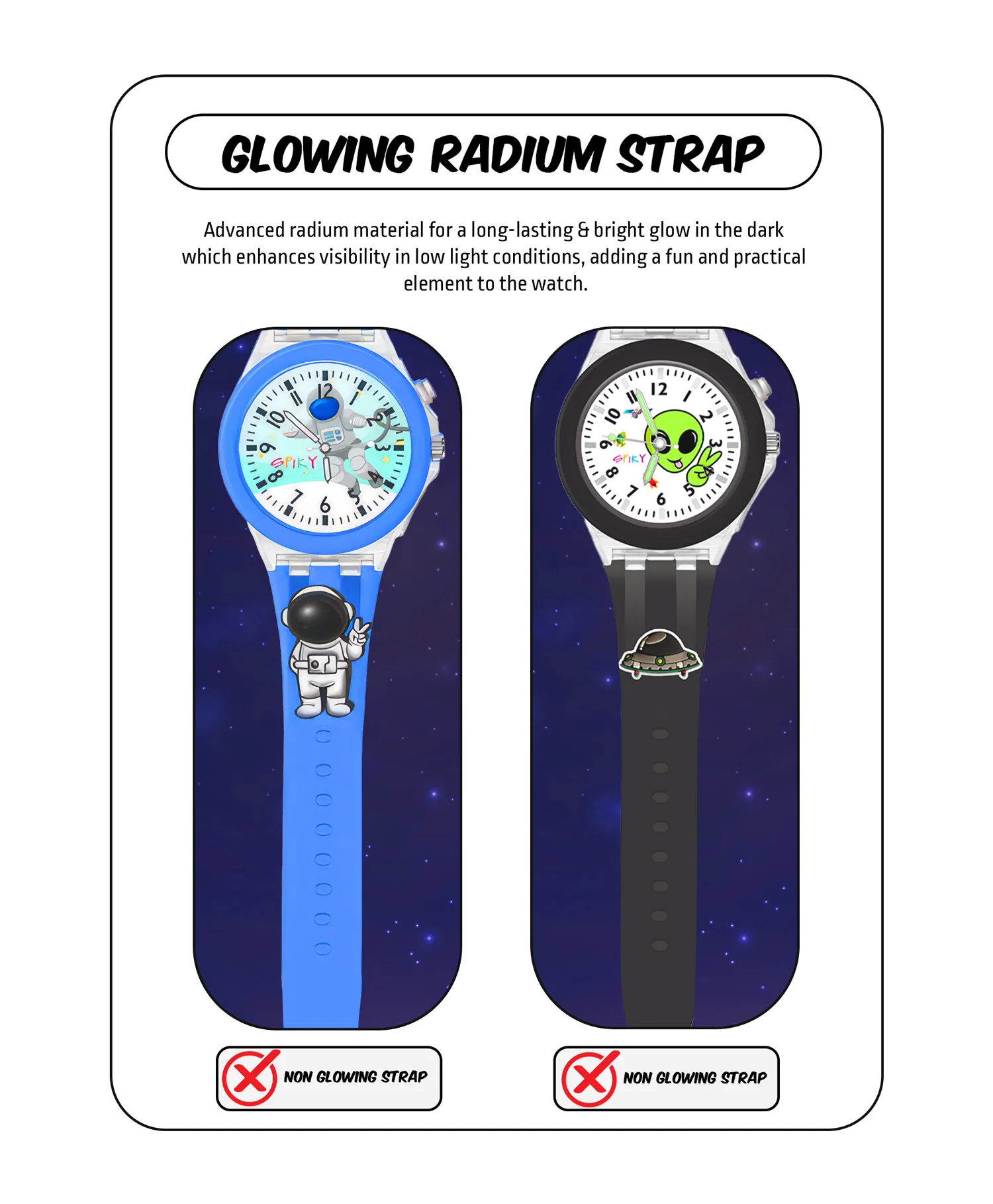 Spiky 3D Astronaut & Rabbit Cartoon Analog Light Watch Combo - Image 40