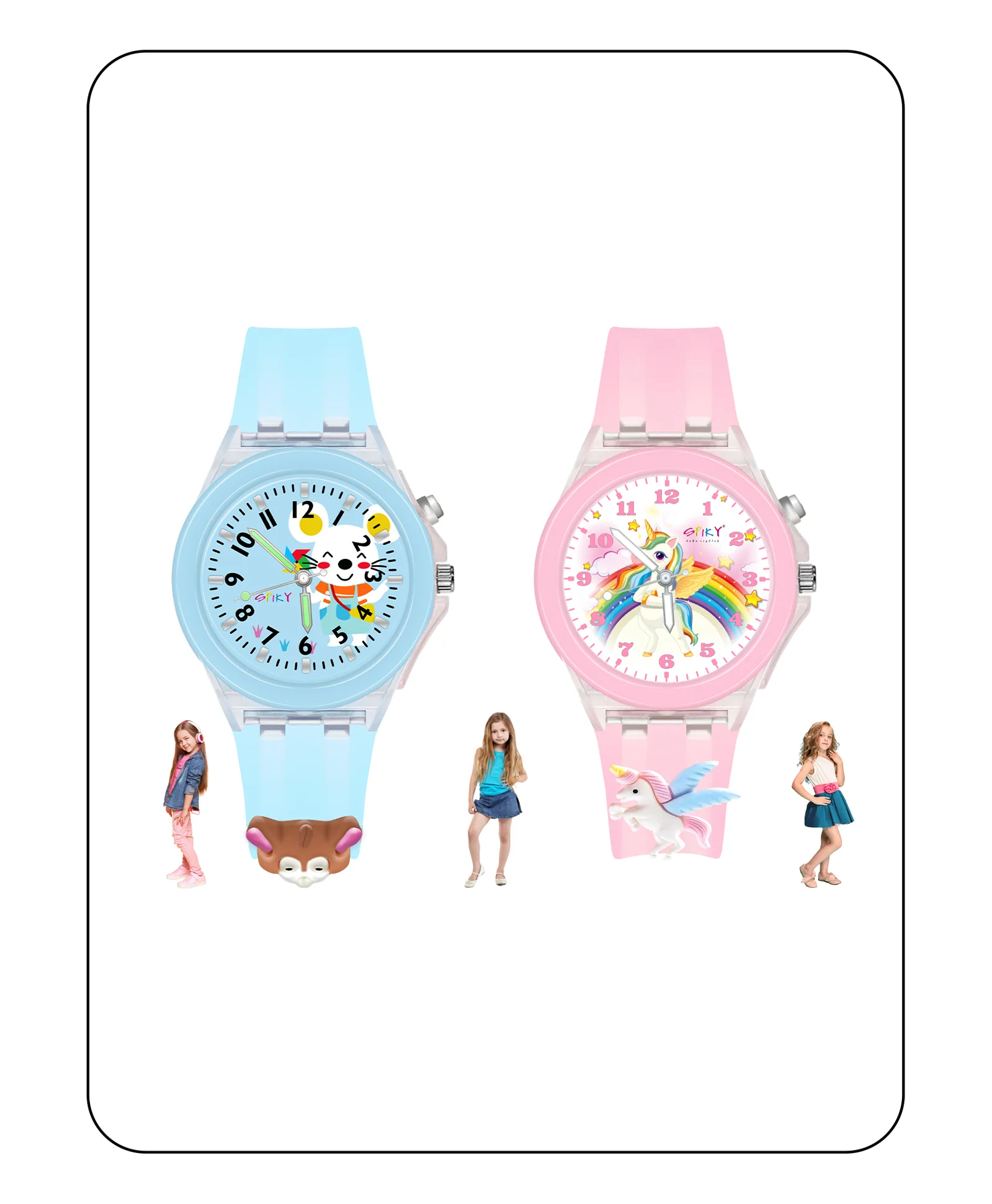 Spiky 3D Astronaut & Rabbit Cartoon Analog Light Watch Combo - Image 71