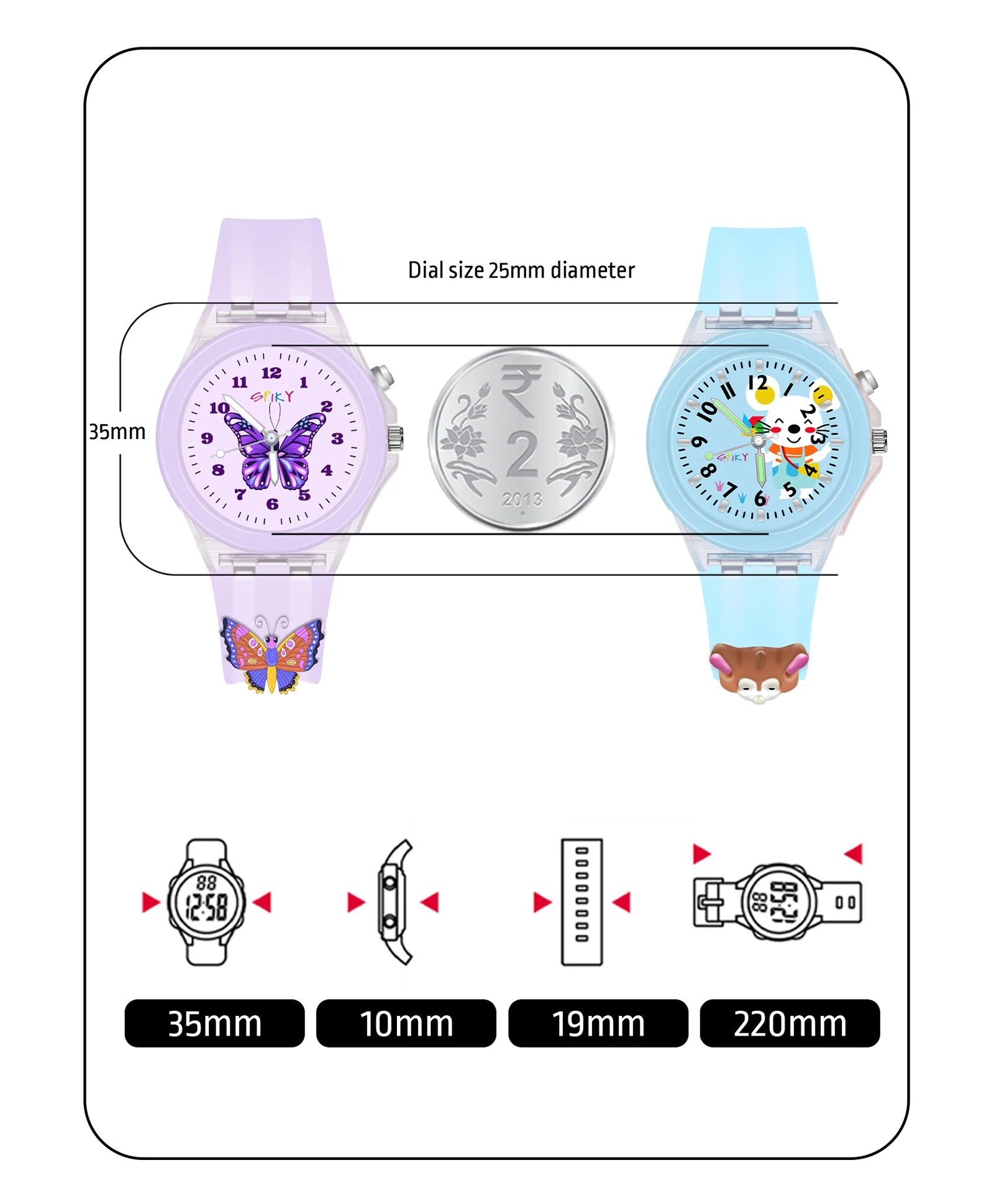 Spiky Combo of Unicorn & Monkey 3D Cartoon Analog Light Watch - Image 19