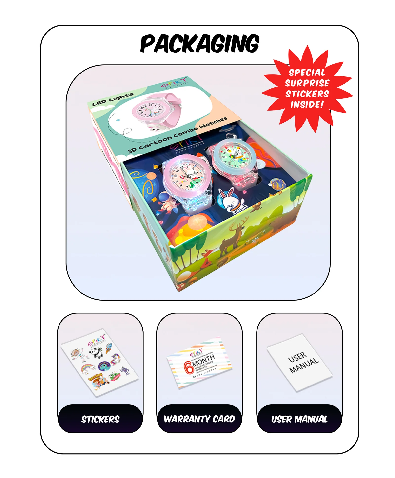 Spiky Combo of Unicorn & Monkey 3D Cartoon Analog Light Watch - Image 81