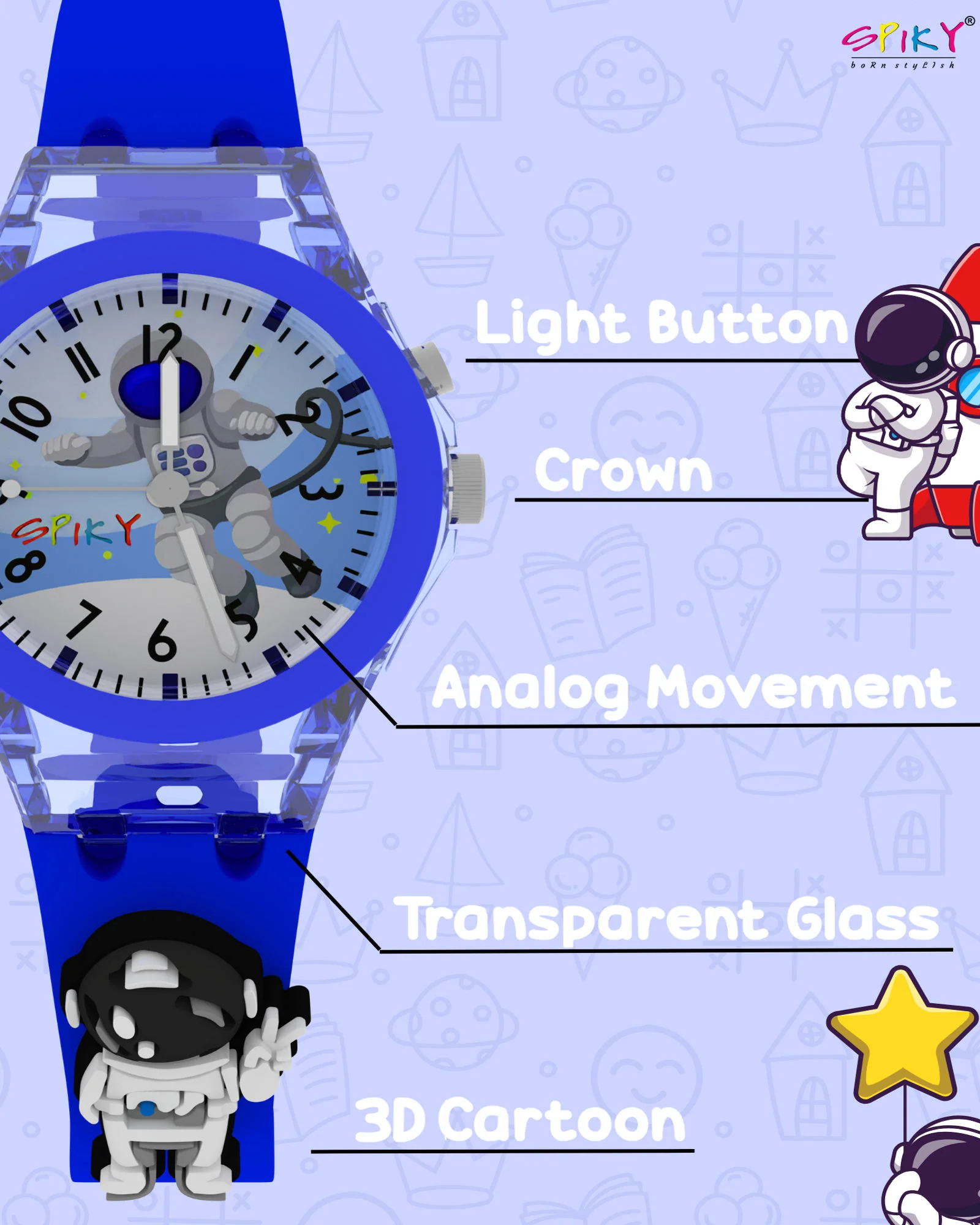 Spiky 3D Cartoon Analog Light Watch for Kids - Image 21