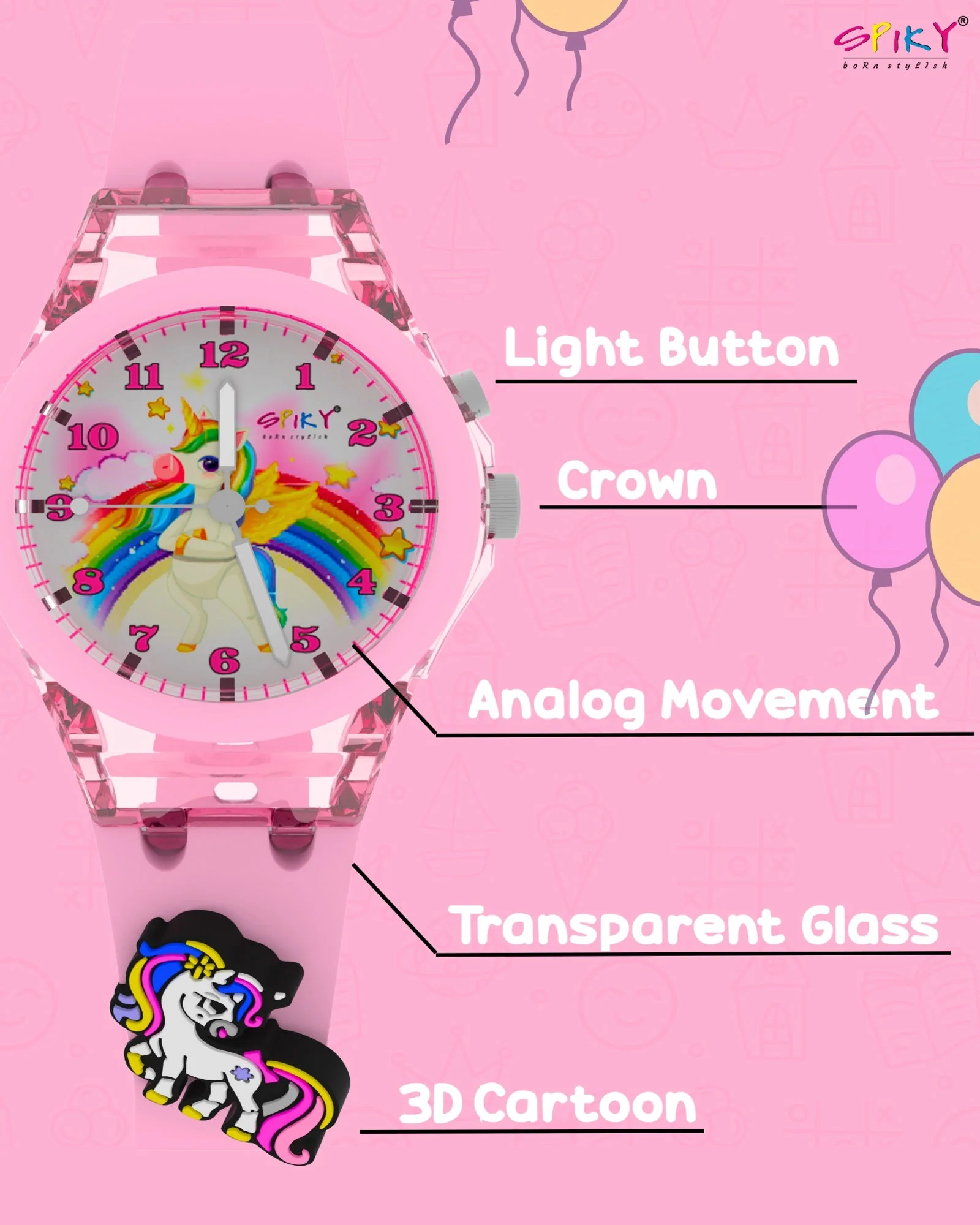 Spiky 3D Cartoon Analog Light Watch for Kids - Image 35