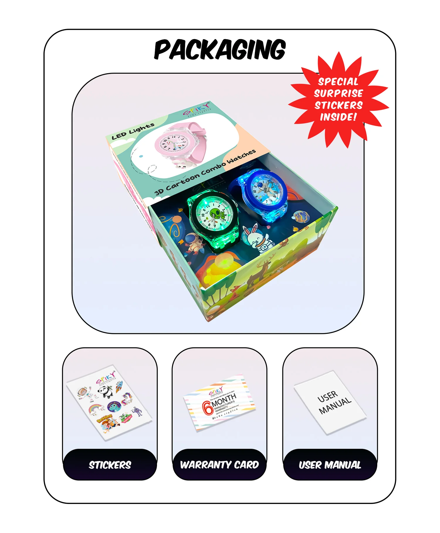 Spiky 3D Monkey & Rabbit Cartoon Analog Light Watch Combo - Image 35