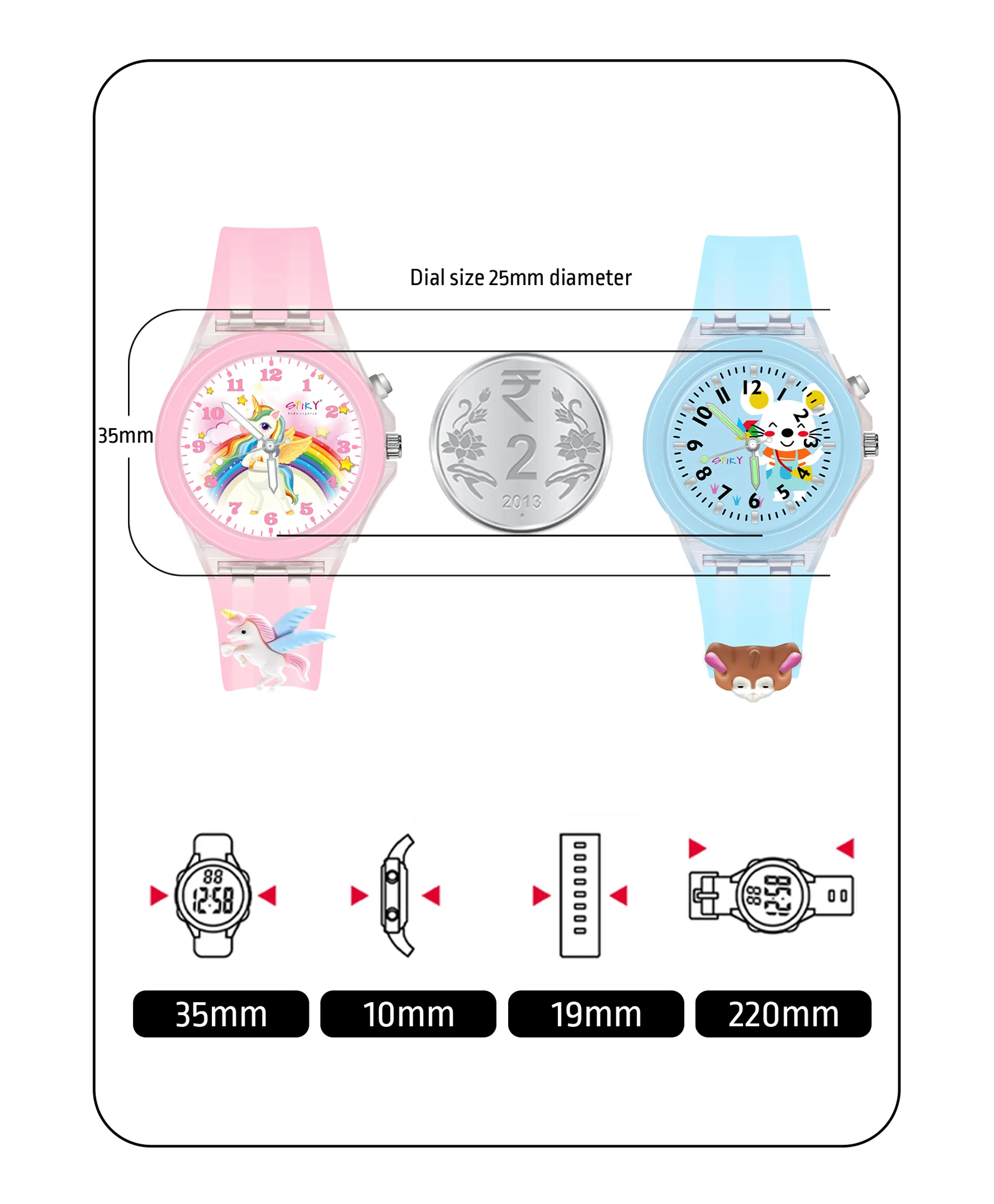 Spiky 3D Monkey & Rabbit Cartoon Analog Light Watch Combo - Image 66