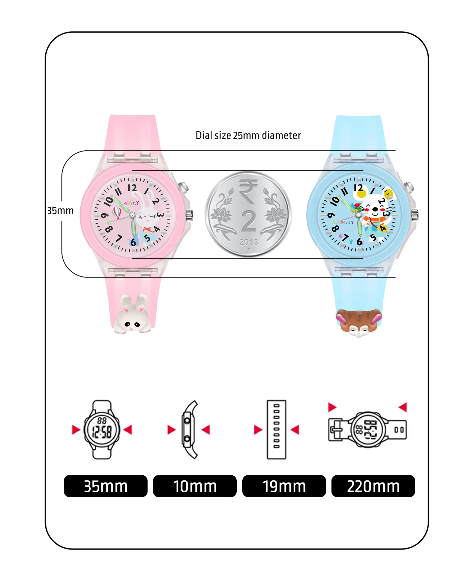 Spiky 3D Monkey & Rabbit Cartoon Analog Light Watch Combo - Image 7