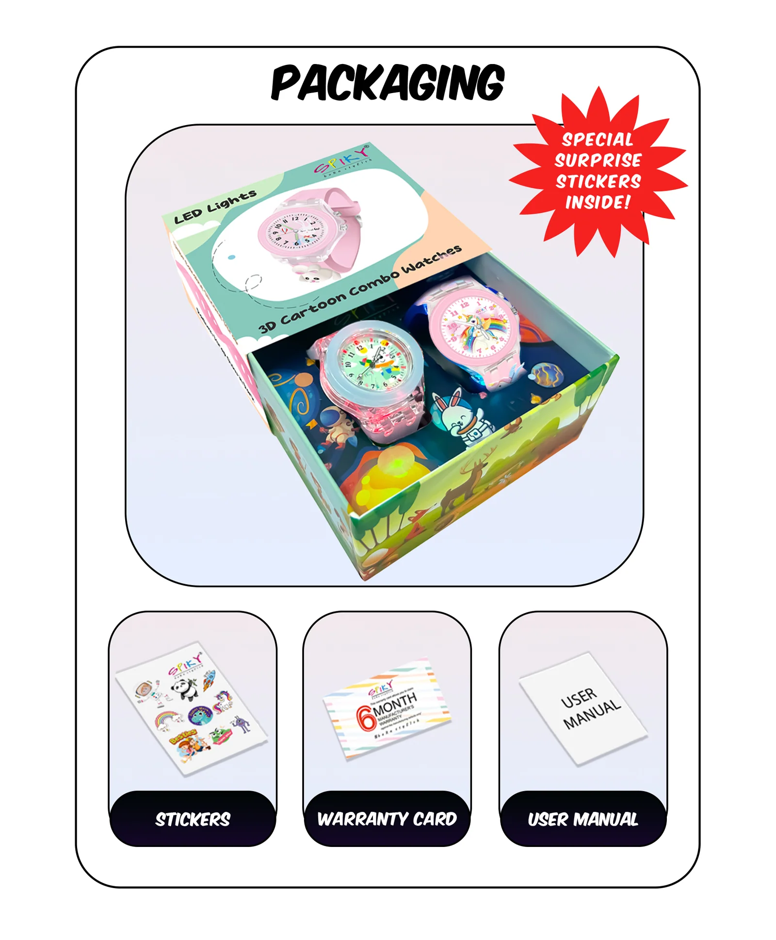 Spiky 3D Monkey & Rabbit Cartoon Analog Light Watch Combo - Image 71