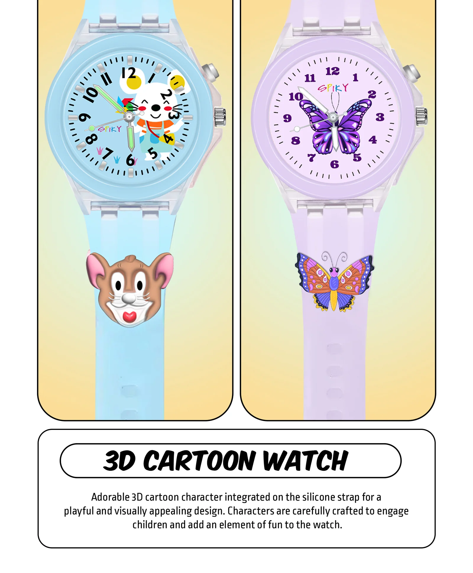 Spiky 3D Monkey & Rabbit Cartoon Analog Light Watch Combo - Image 79