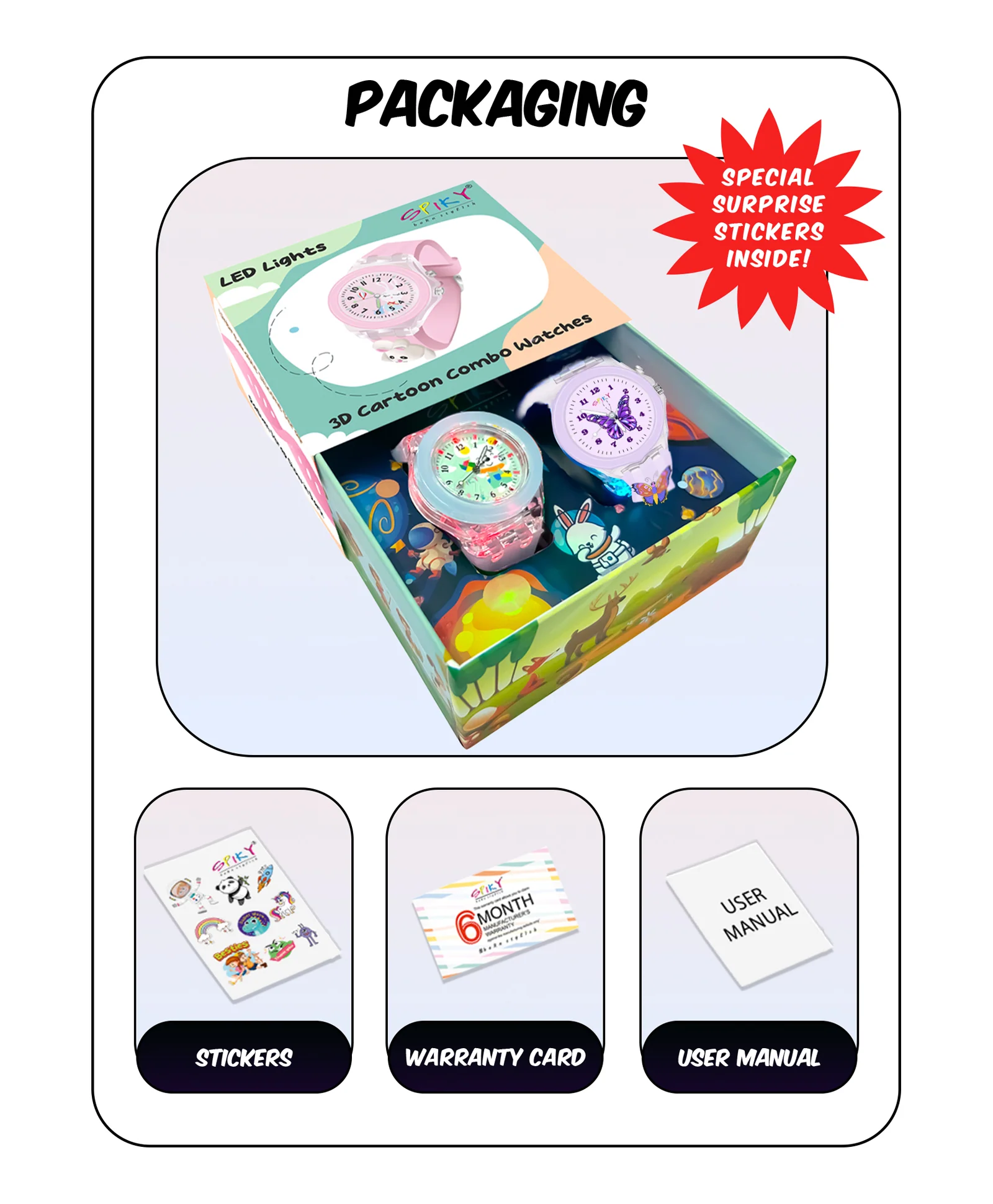 Spiky 3D Monkey & Rabbit Cartoon Analog Light Watch Combo - Image 83