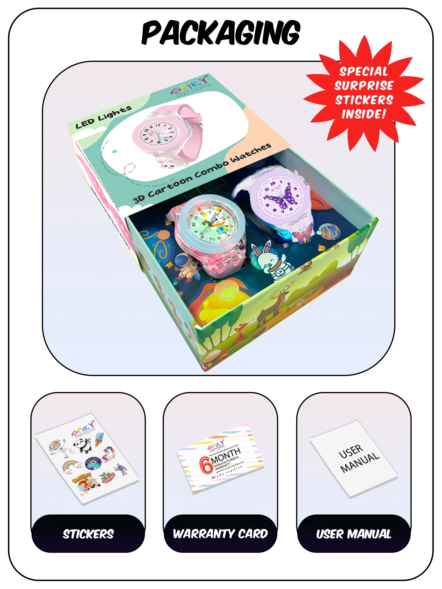 Spiky Combo of Butterfly & Monkey 3D Cartoon Analog Light Watch - Image 12