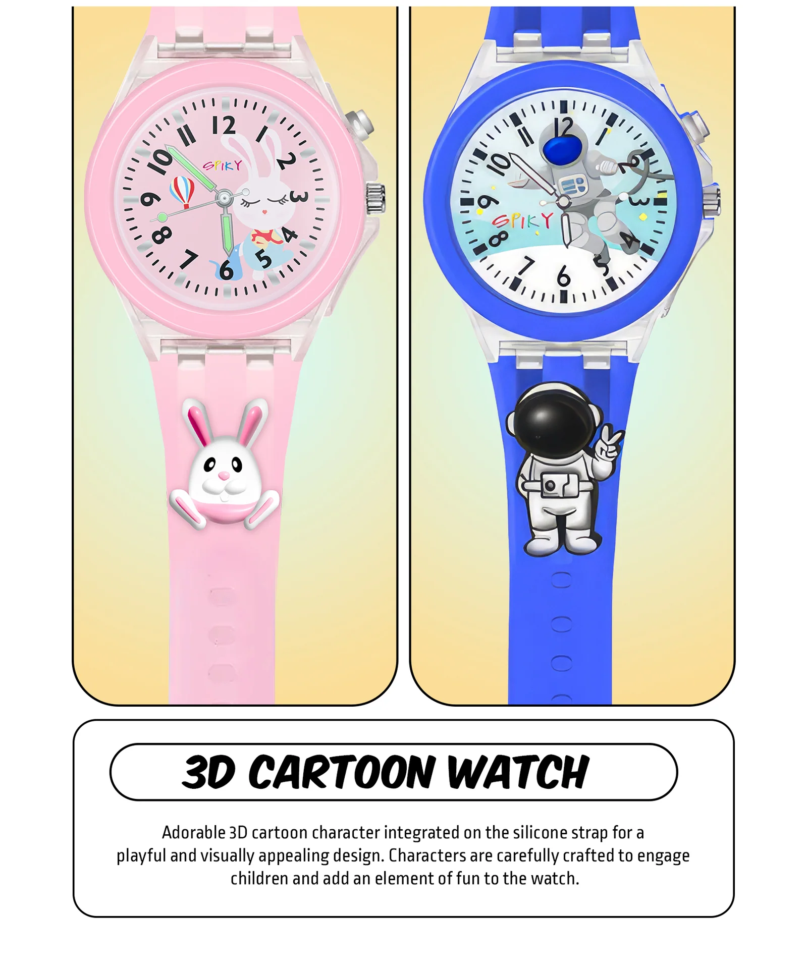 Spiky Combo of Butterfly & Monkey 3D Cartoon Analog Light Watch - Image 67
