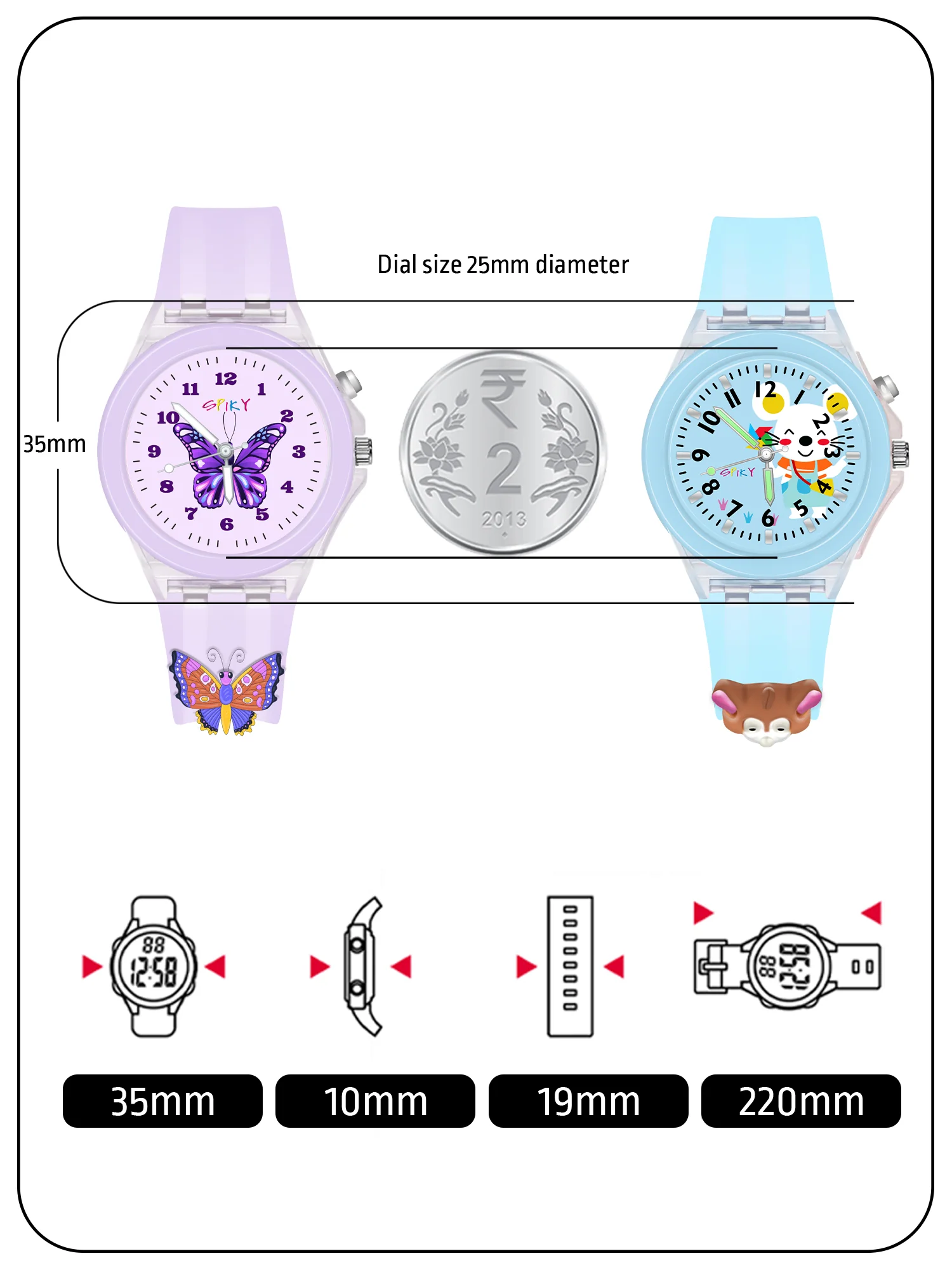 Spiky Combo of Butterfly & Monkey 3D Cartoon Analog Light Watch - Image 7