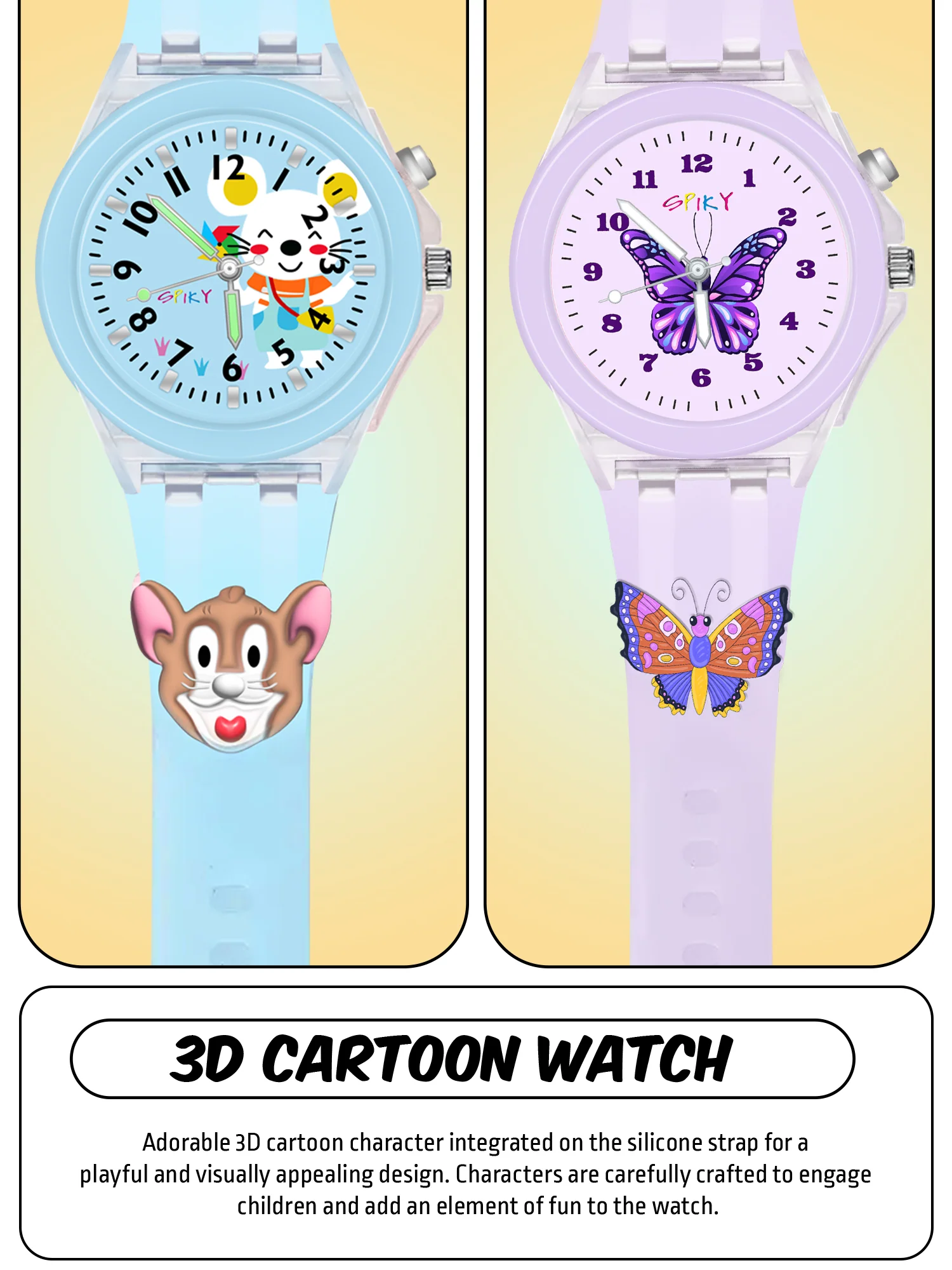 Spiky Combo of Butterfly & Monkey 3D Cartoon Analog Light Watch - Image 8