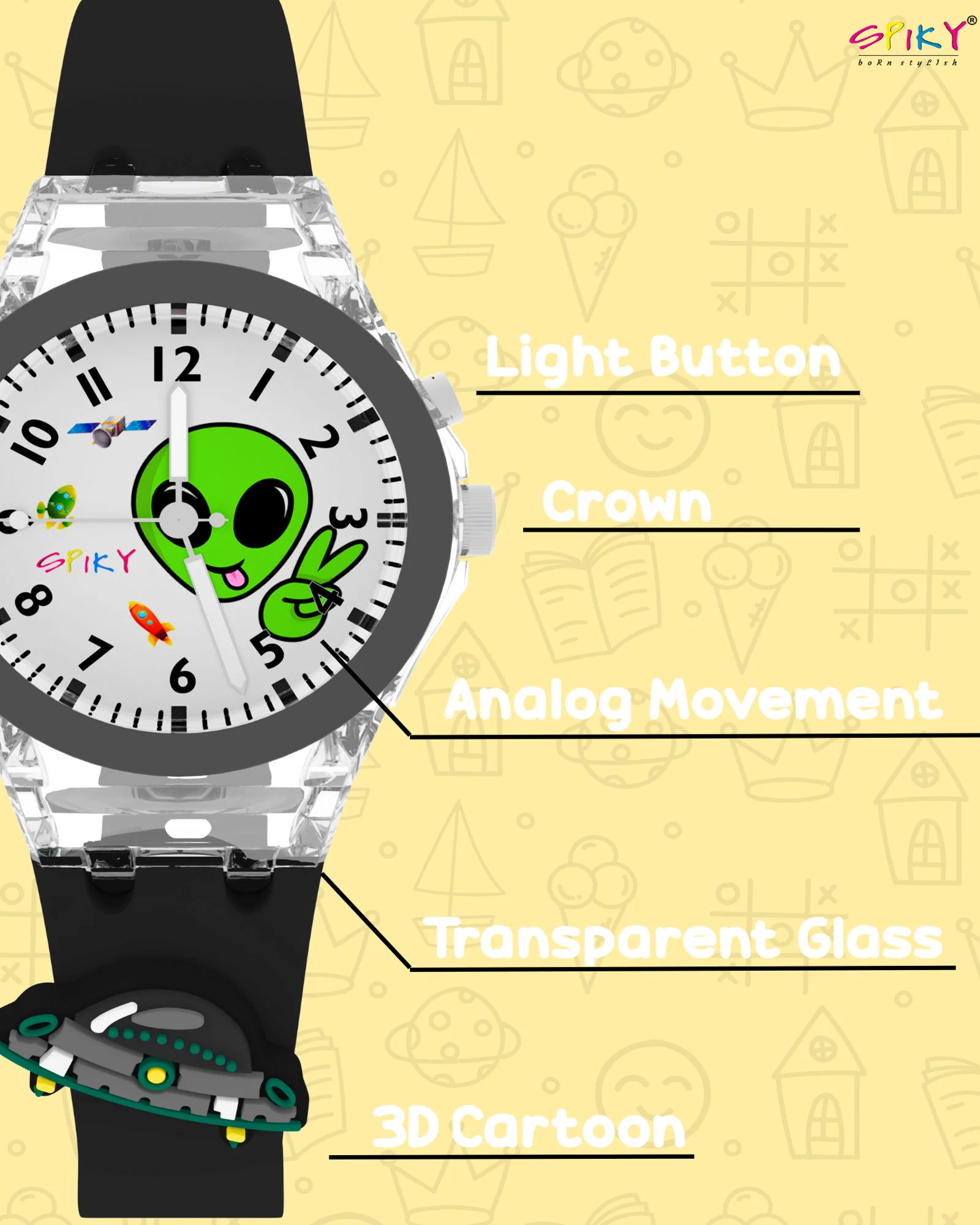 Spiky 3D Cartoon Analog Light Watch for Kids - Image 6