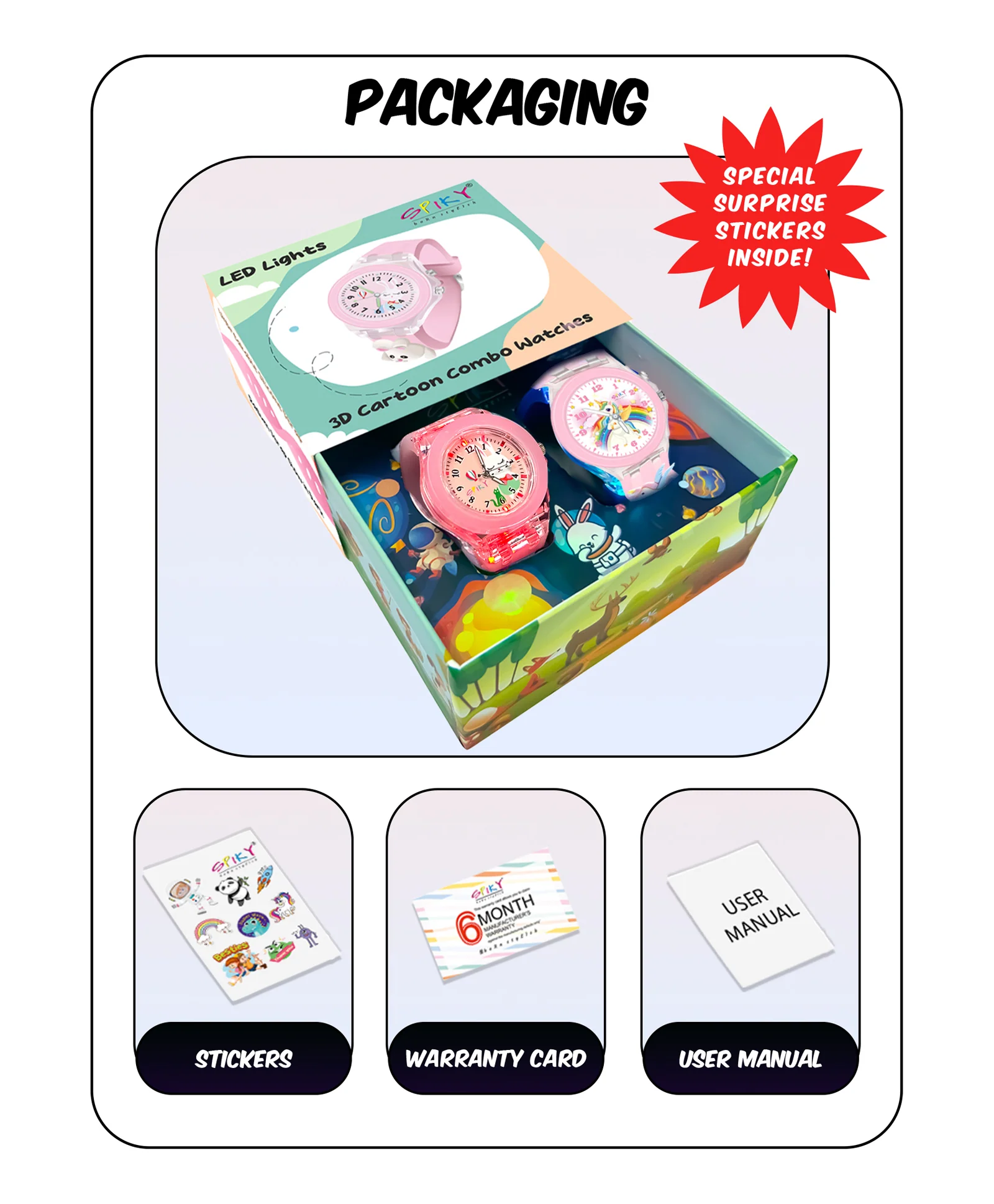 Spiky Combo of Rabbit & Butterfly 3D Cartoon Analog Light Watch - Image 24