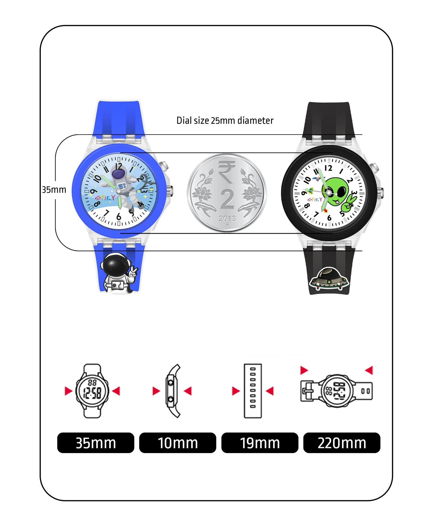 Spiky Combo of Rabbit & Butterfly 3D Cartoon Analog Light Watch - Image 55