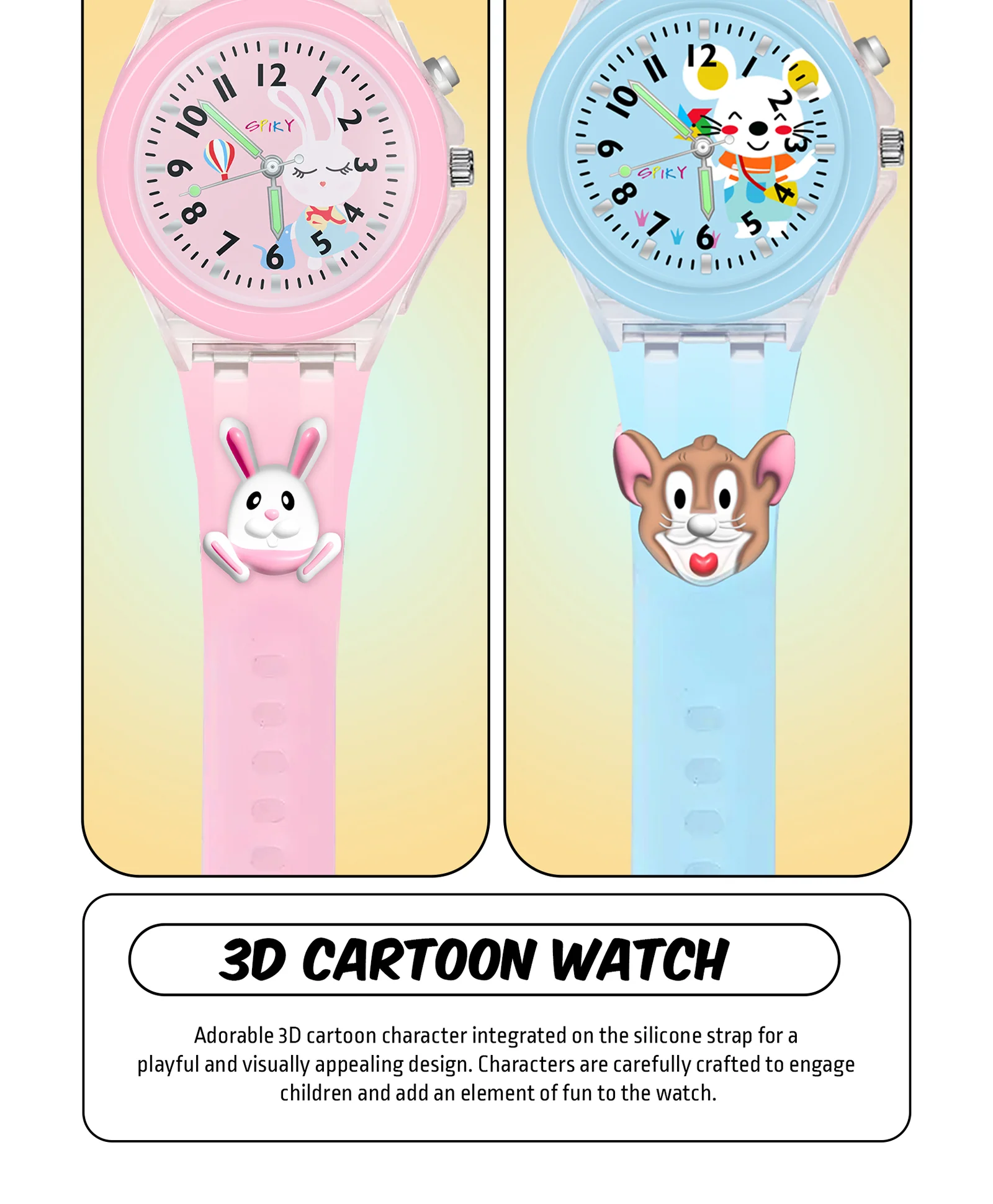 Spiky Combo of Rabbit & Butterfly 3D Cartoon Analog Light Watch - Image 78