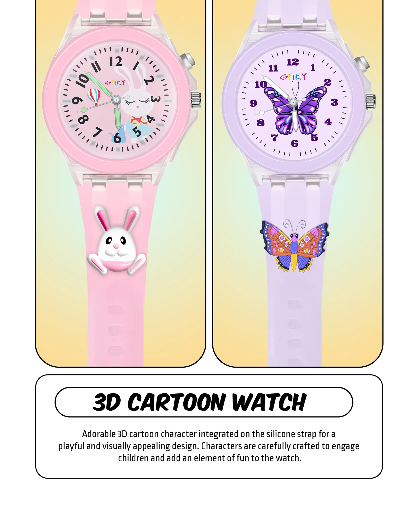 Spiky Combo of Rabbit & Butterfly 3D Cartoon Analog Light Watch - Image 8