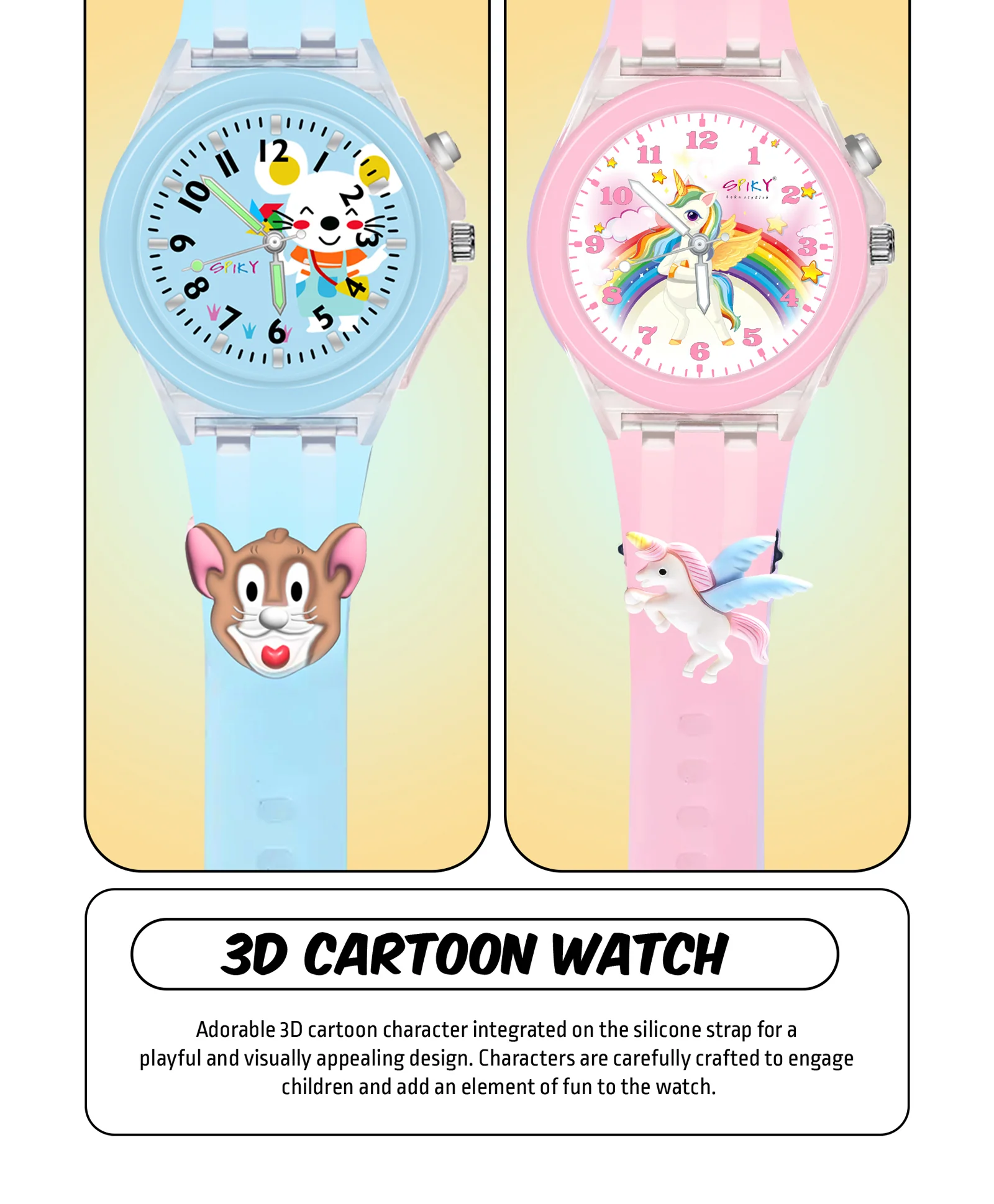 Spiky Combo of Unicorn & Rabbit 3D Cartoon Analog Light Watch - Image 32
