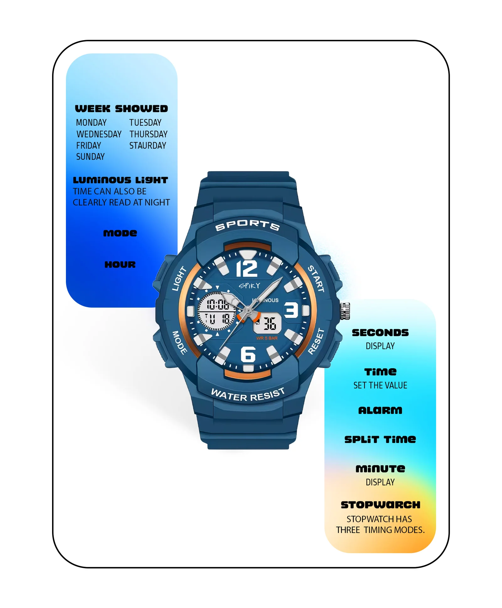 Spiky Eva6 Analog & Digital Sporty Watch - Image 7