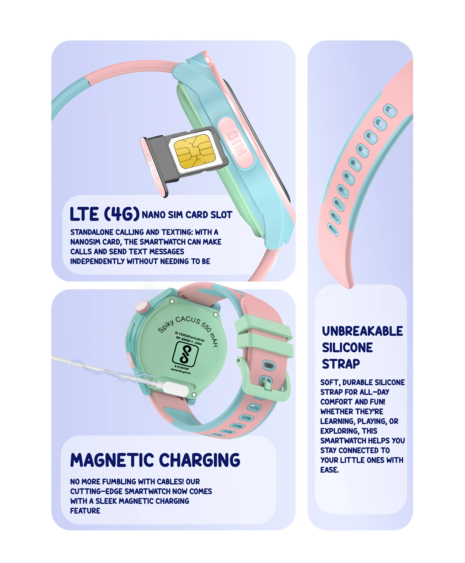 Spiky Cacus 4g Video & Voice Calling Smartwatch with GPS  - Pink - Image 7