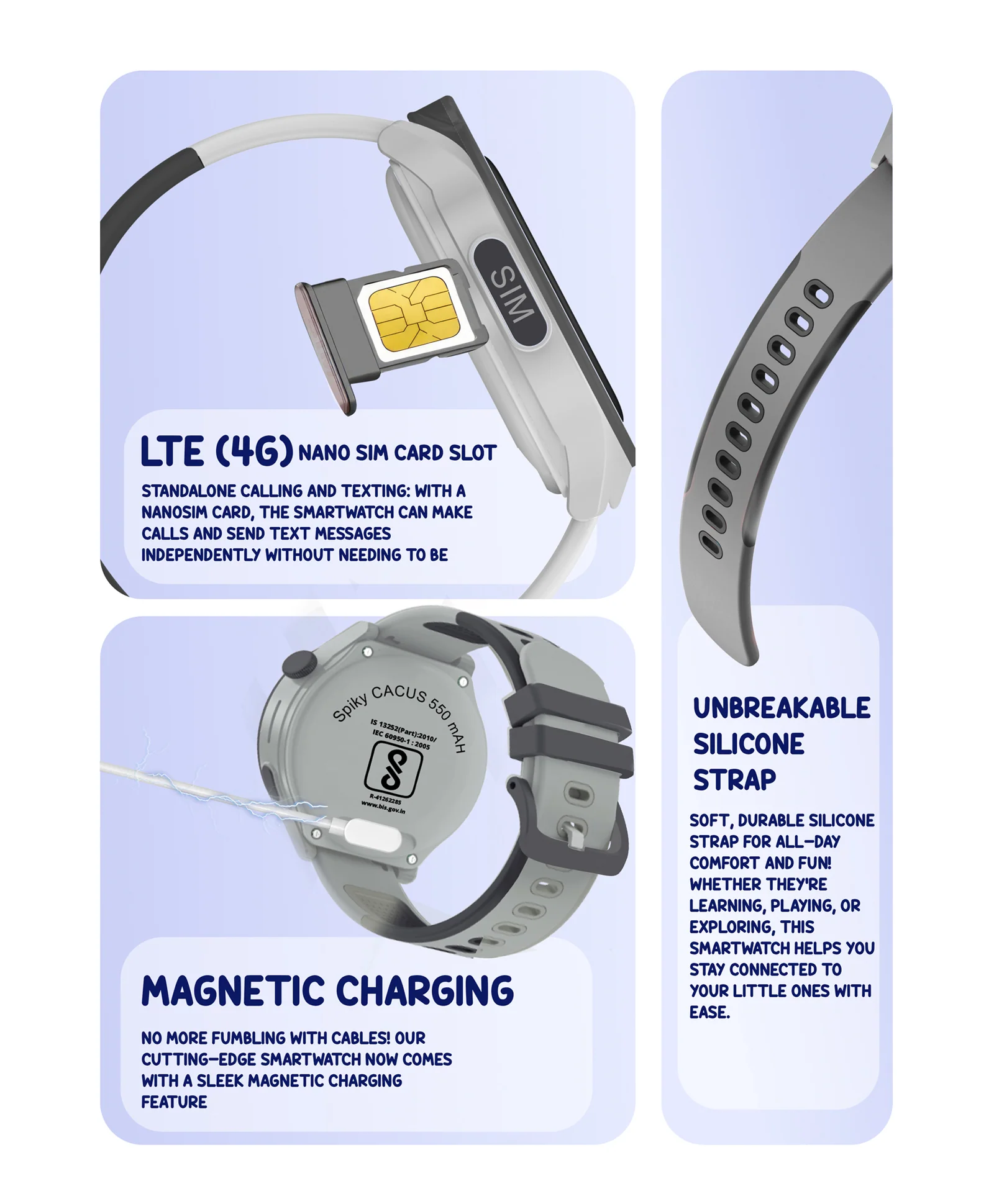 Spiky Cacus 4g Video & Voice Calling Smartwatch with GPS  - Purple - Image 17