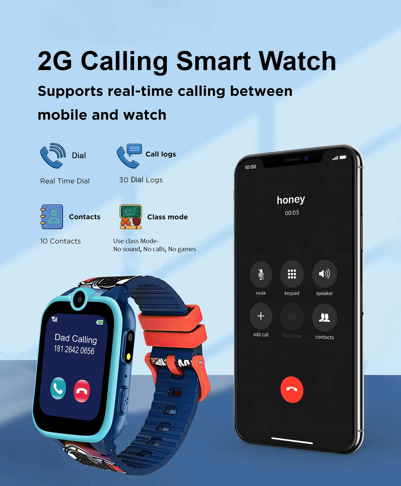 Spiky Griffin Calling Feature Loaded Smartwatch - Blue - Image 3