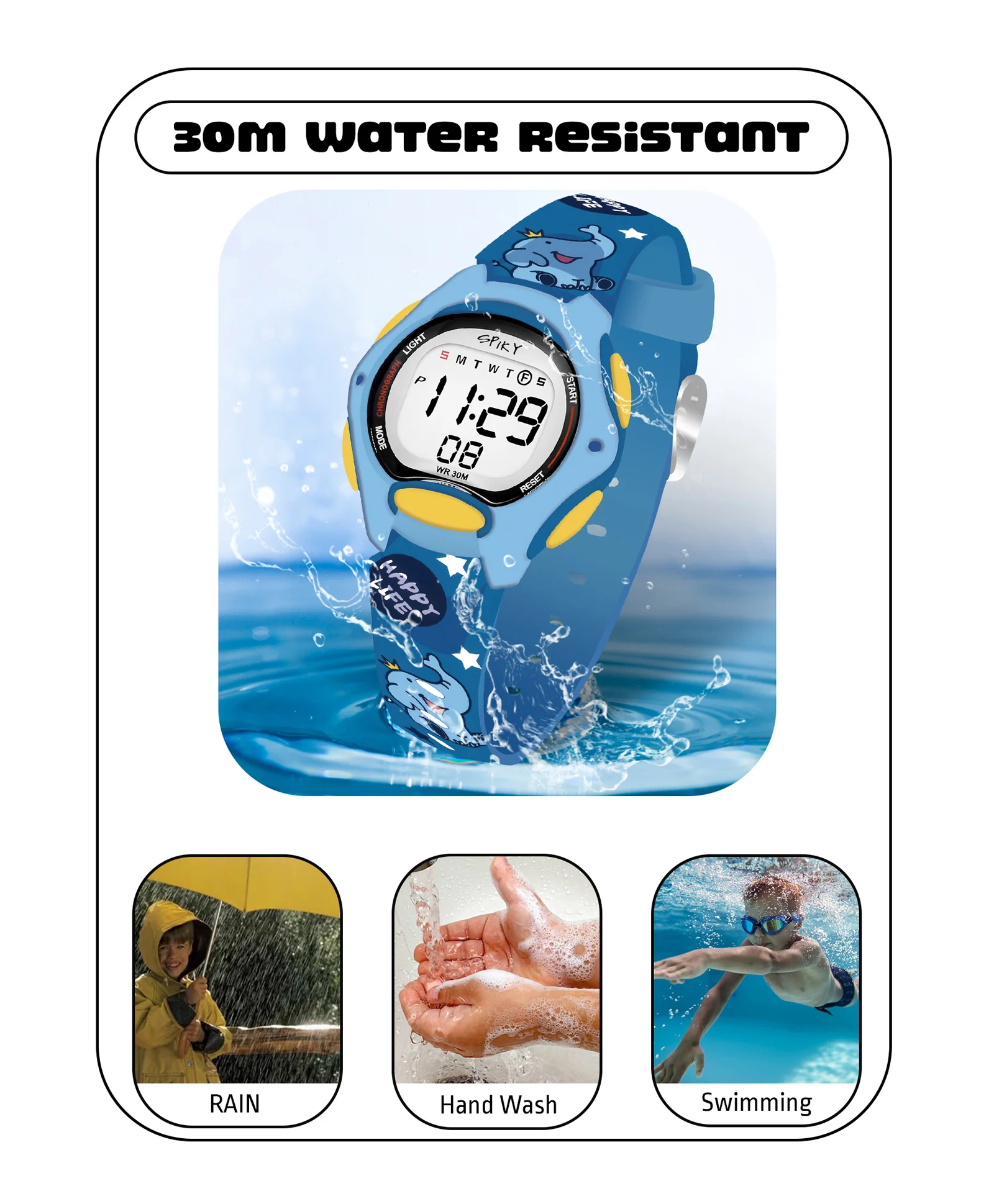 Spiky Eva18 Printed Strap Round Sports Digital Watch - Image 6