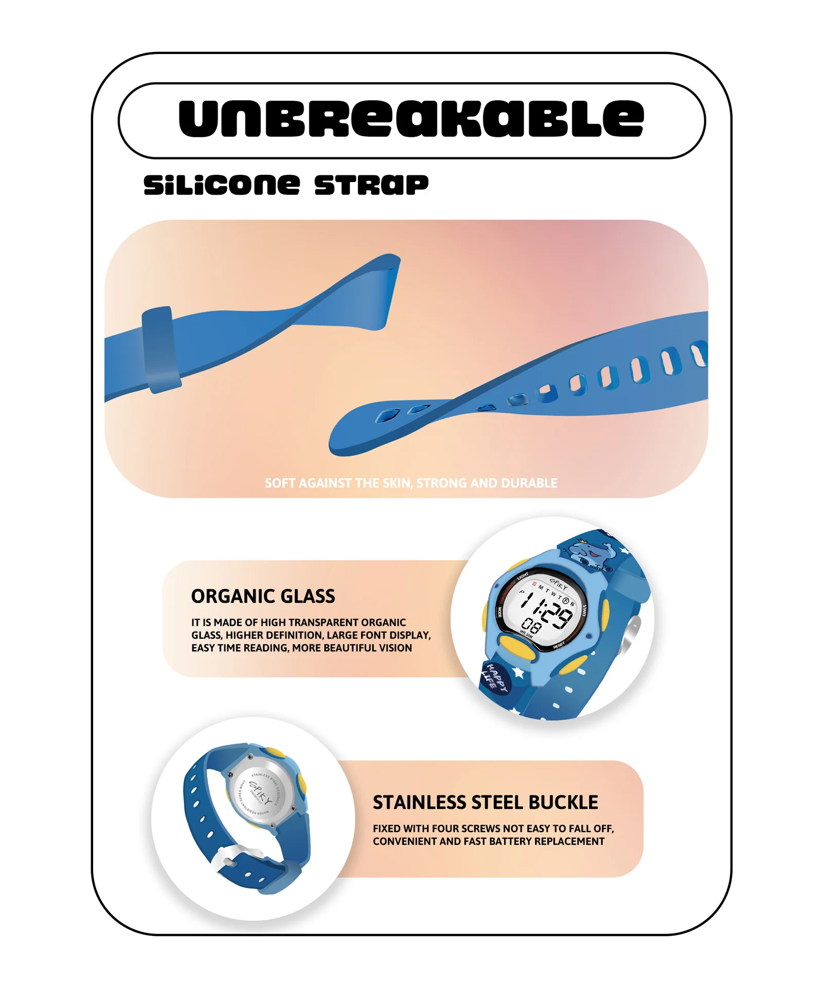 Spiky Eva18 Printed Strap Round Sports Digital Watch - Image 9