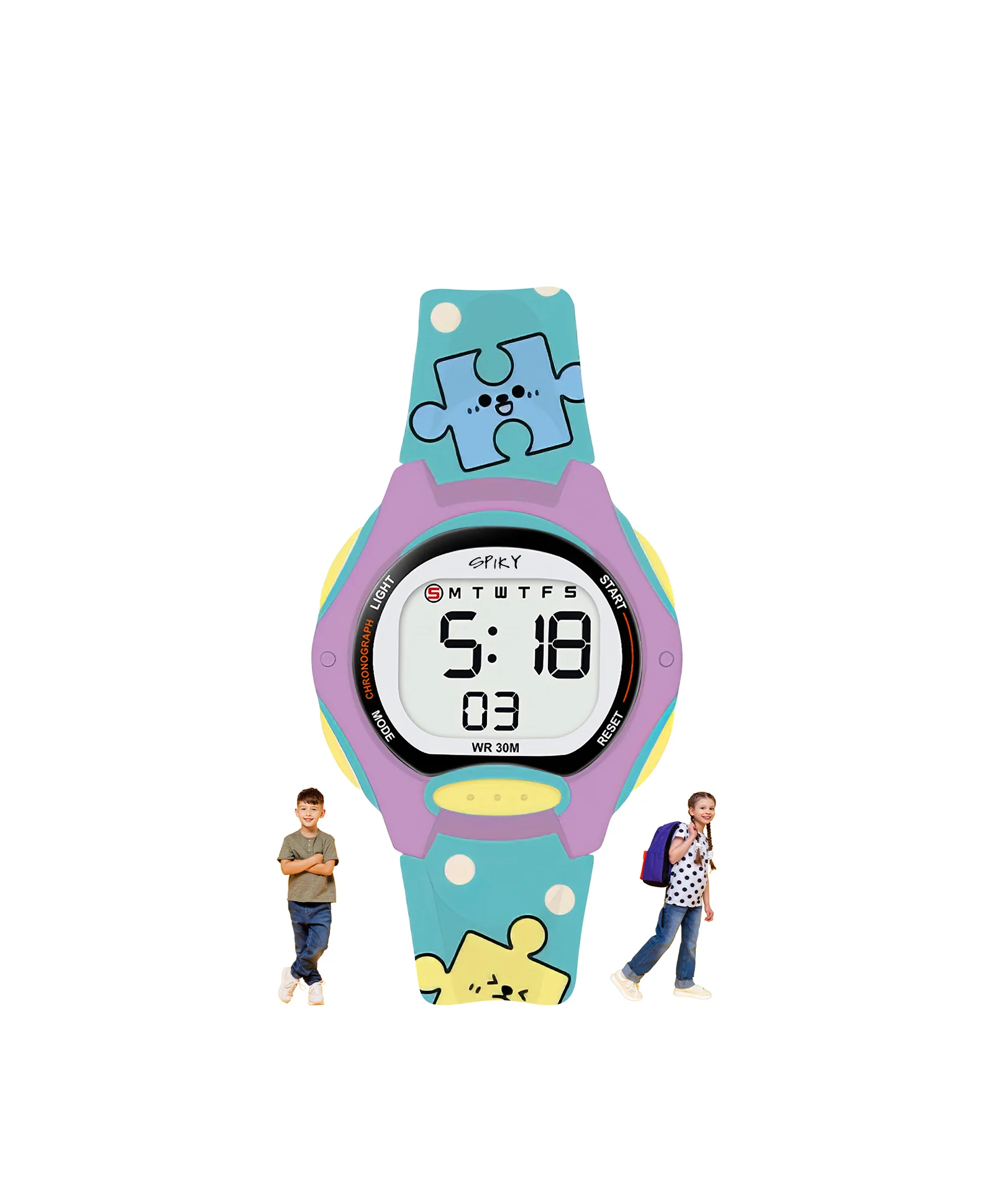 Spiky Eva18 Printed Strap Round Sports Digital Watch - Image 26