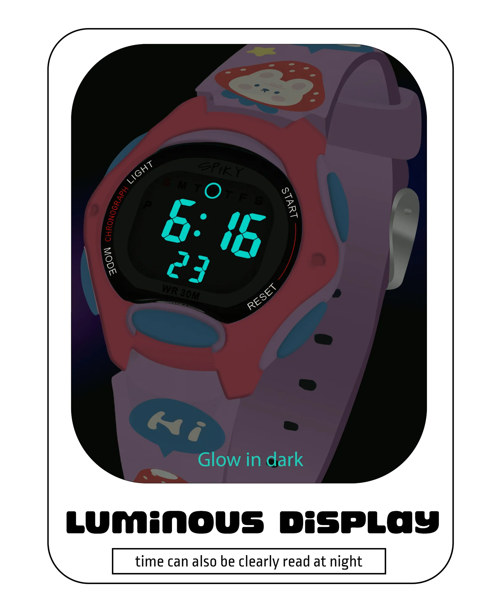Spiky Eva18 Printed Strap Round Sports Digital Watch - Image 3