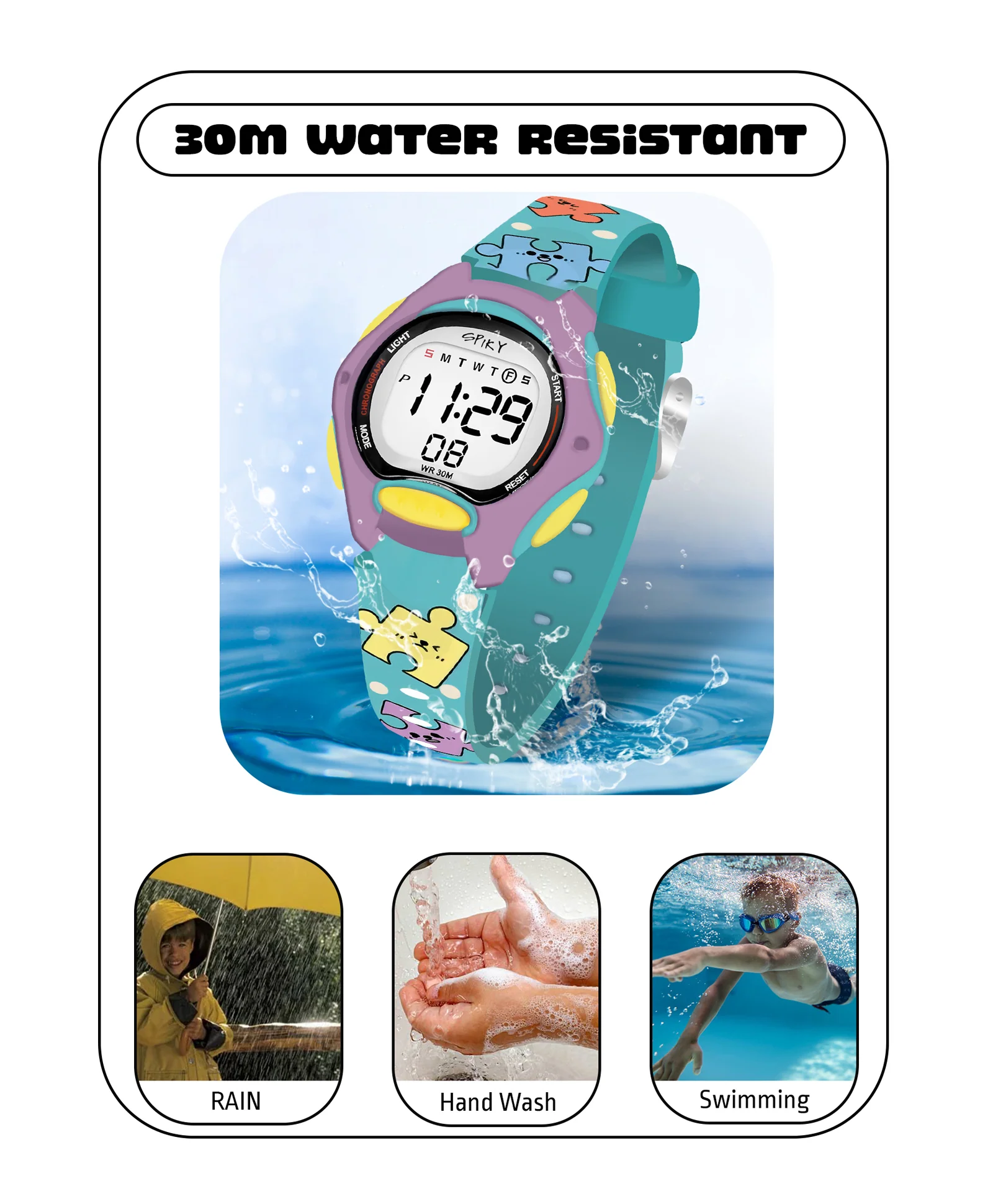 Spiky Eva18 Printed Strap Round Sports Digital Watch - Image 30