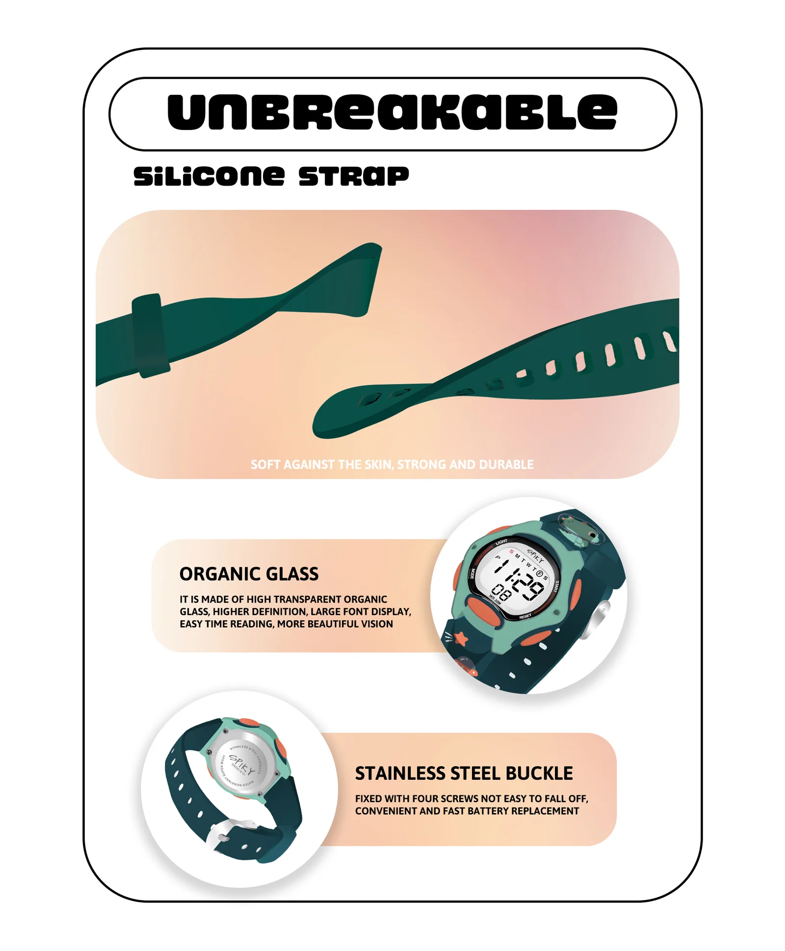 Spiky Eva18 Printed Strap Round Sports Digital Watch - Image 57