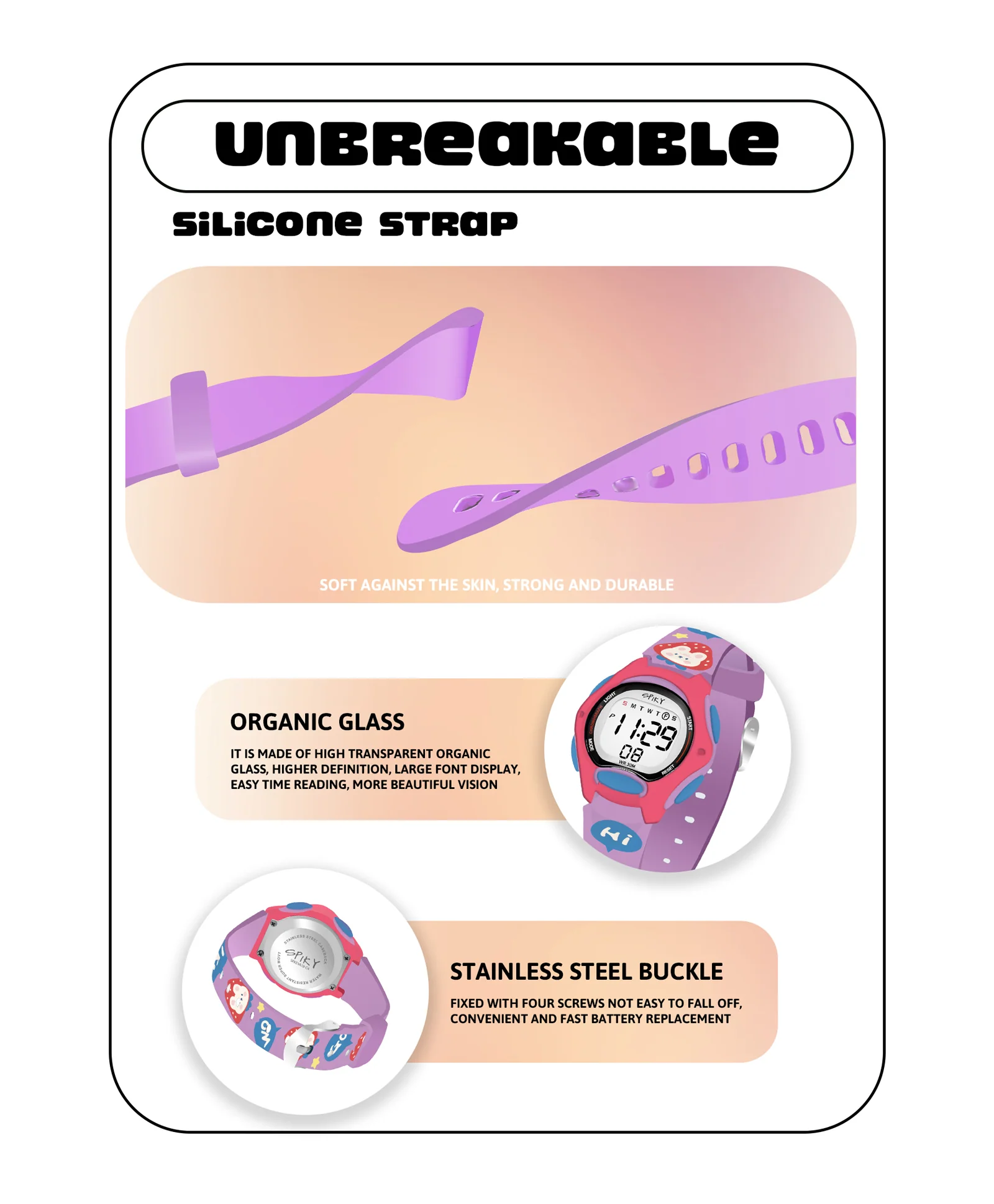 Spiky Eva18 Printed Strap Round Sports Digital Watch - Image 9