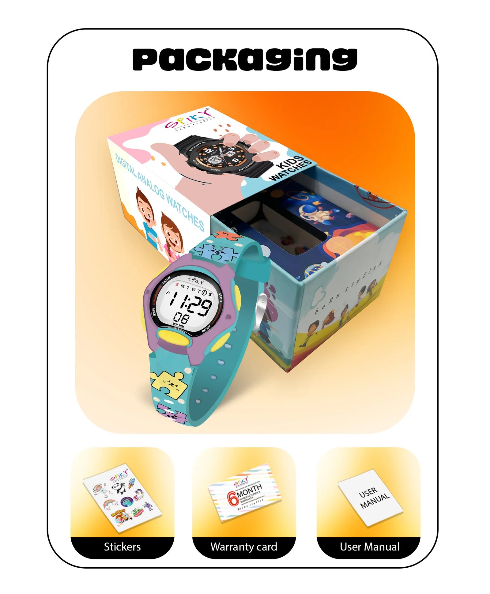 Spiky Eva18 Printed Strap Round Sports Digital Watch - Image 12