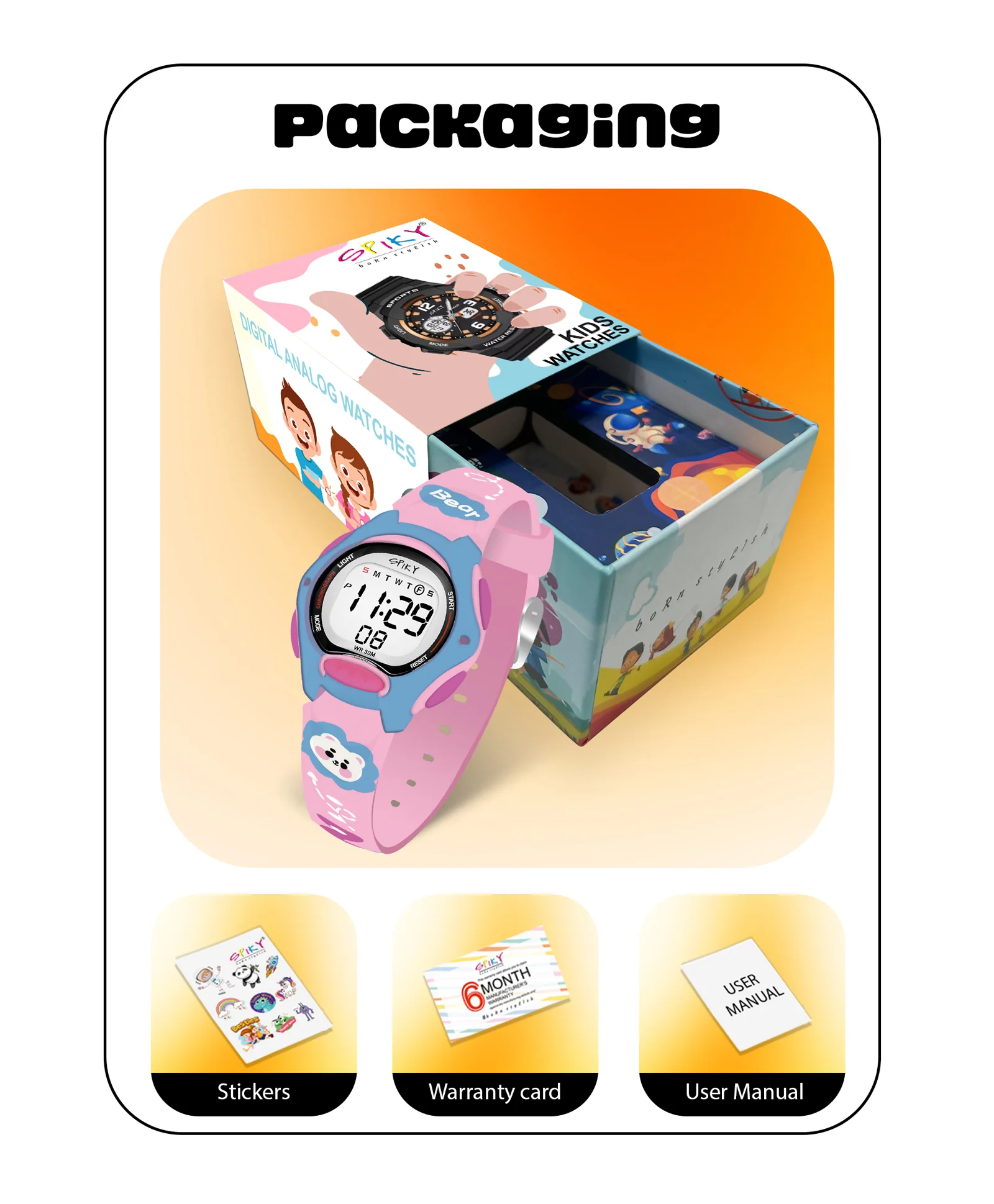 Spiky Eva18 Printed Strap Round Sports Digital Watch - Image 24