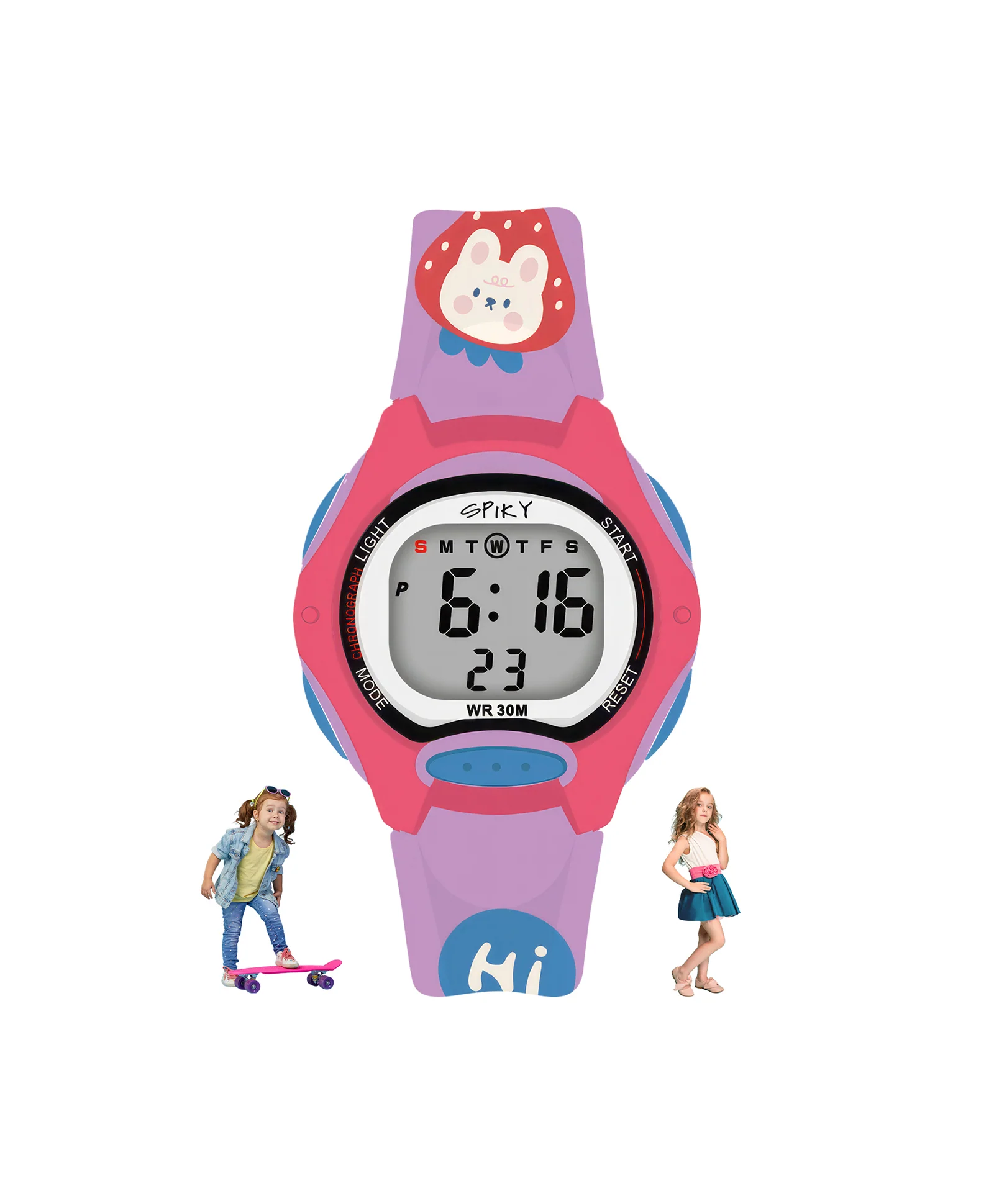 Spiky Eva18 Printed Strap Round Sports Digital Watch - Image 26